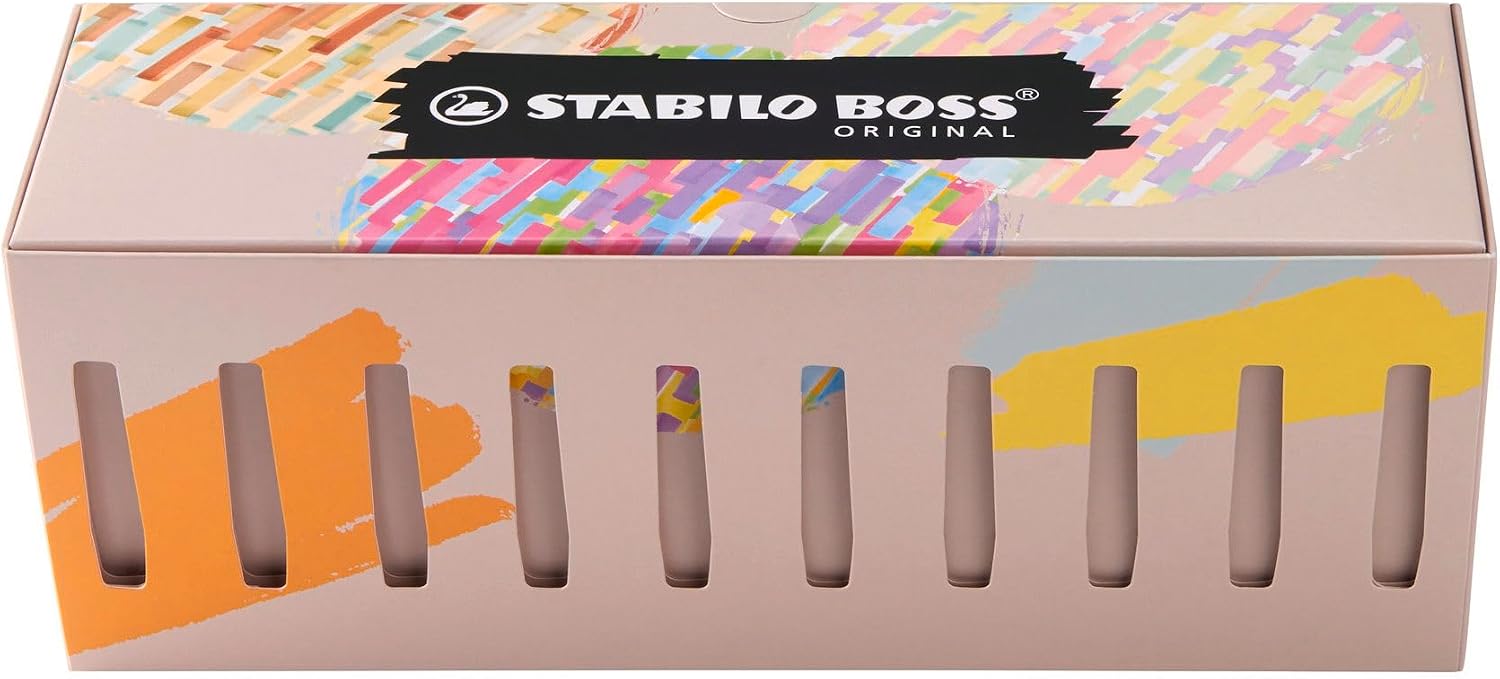 Detalle 2 de STABILO BOSS ORIGINAL 30er Textmarker-Set: Neon, Pastell, Naturtöne & Schwarz mit Stiftehalter