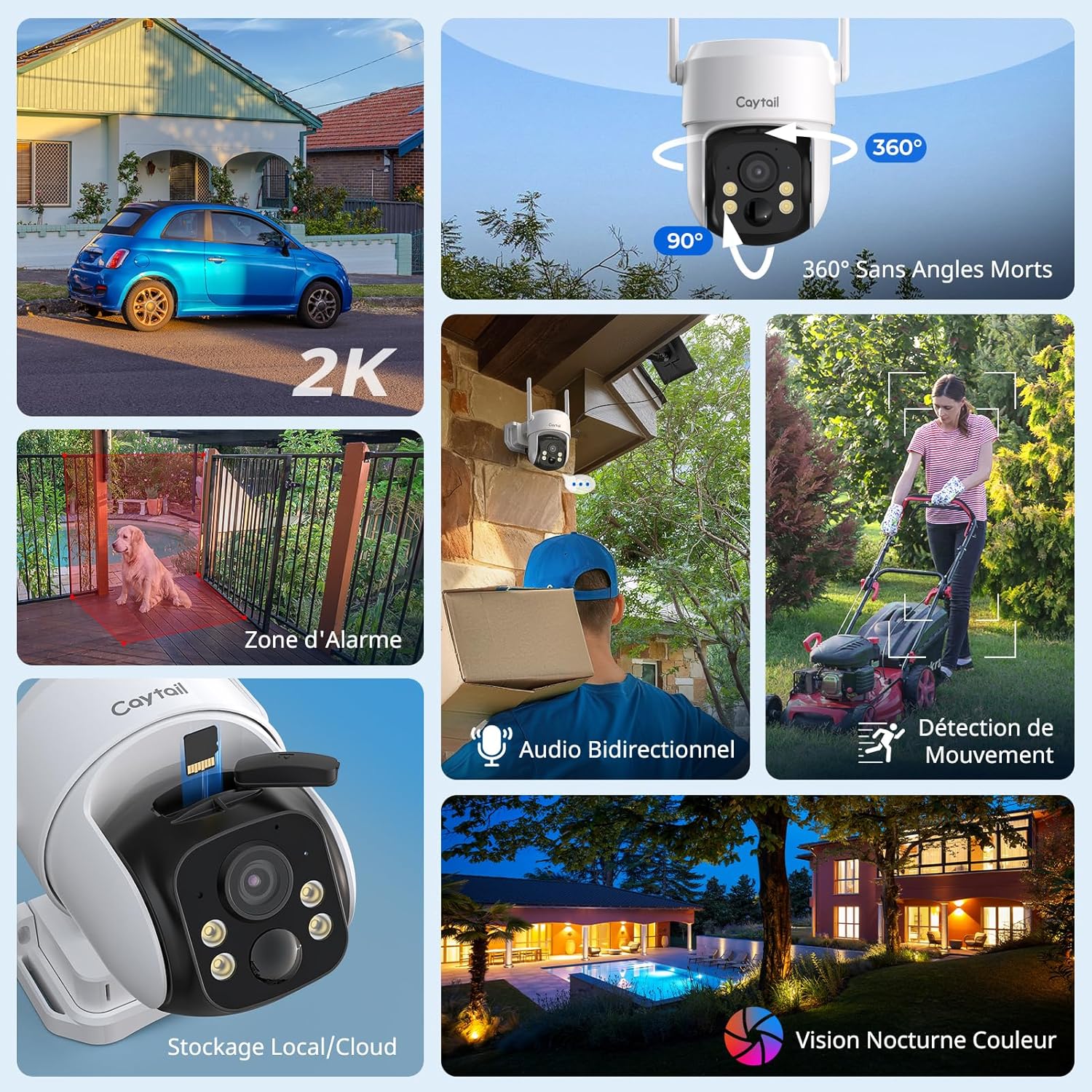 Thumbnail 1 de Caytail 2K Camera Surveillance Extérieure Sans Fil avec Panneau Solaire et Panoramique 360°