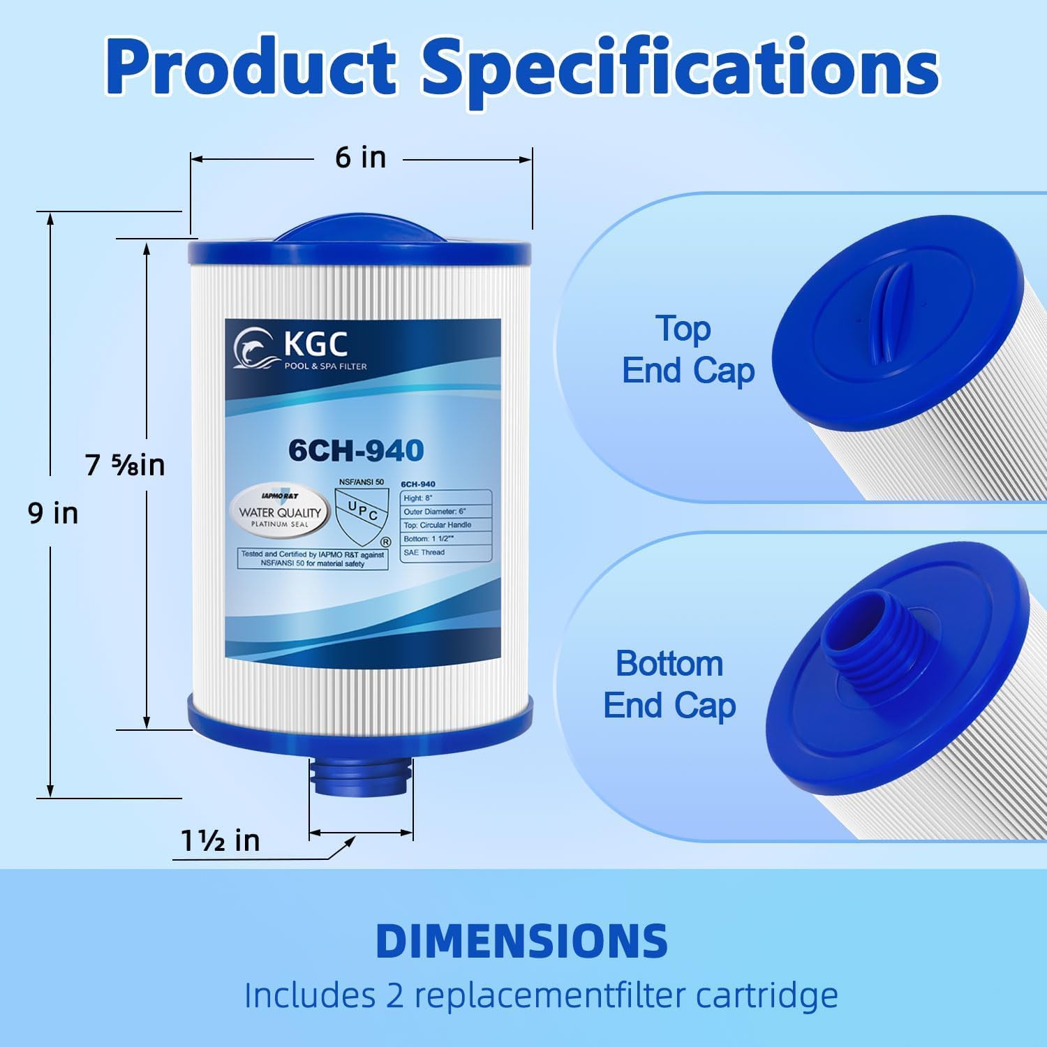 Thumbnail 2 de KGC Filtre de spa 6CH-940 (lot de 2) pour bain à remous, remplacement compatible PWW50P3
