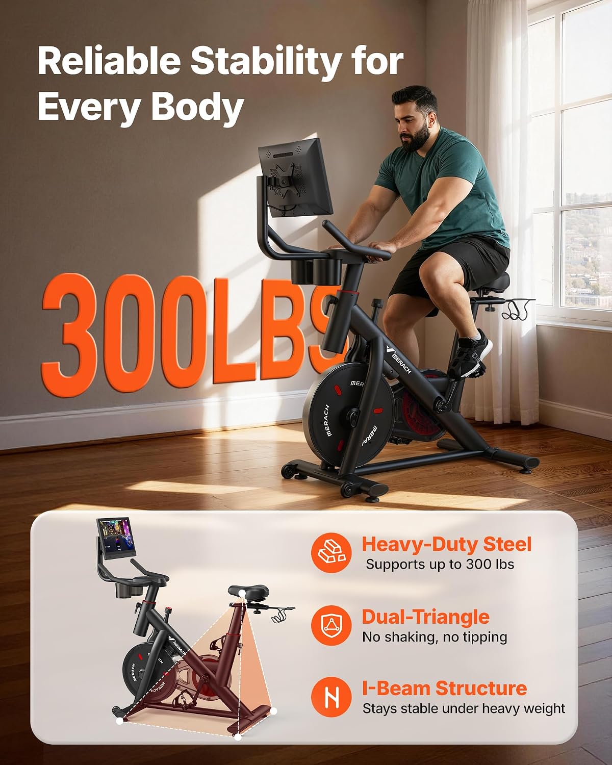 Detalle de MERACH S26 Magnetic Exercise Bike with 15.6-Inch HD Mirroring Screen and App