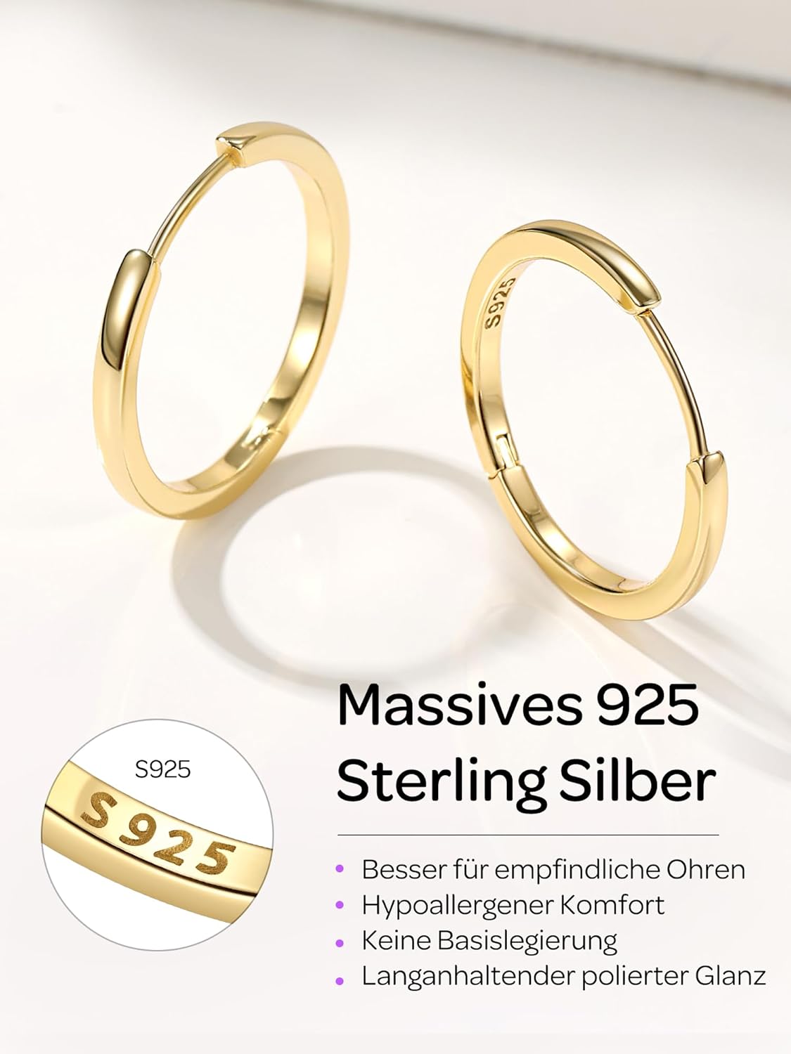 Detalle de ChicSilver Creolen Silber 925 – Huggies Ohrringe für Damen & Herren in 6–20 mm