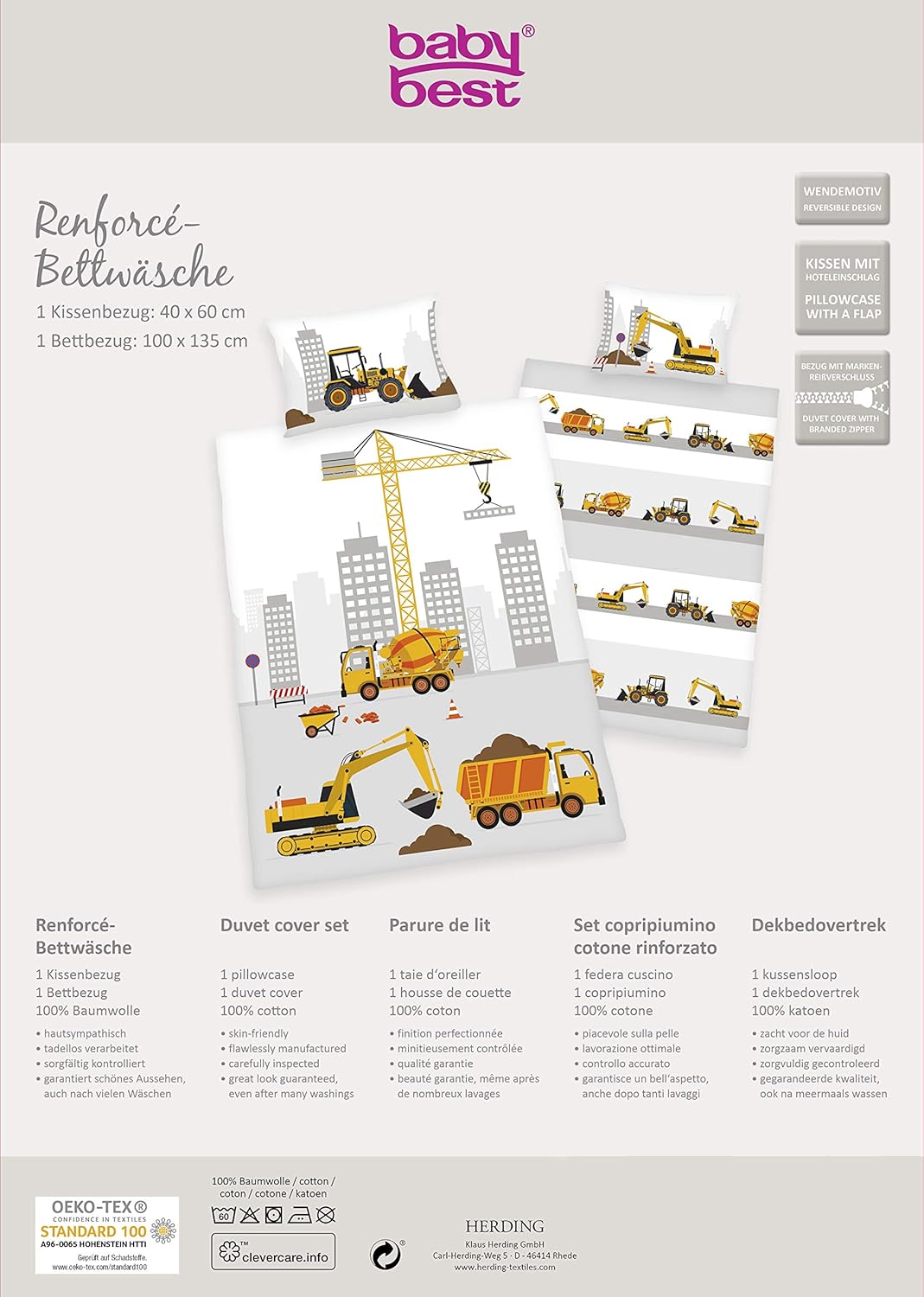 Thumbnail 6 de Herding Set di Biancheria da Letto Reversibile per Bambini Jana: Federa 40 x 60 cm e Copripiumino 100 x 135 cm in Cotone/Renforcé