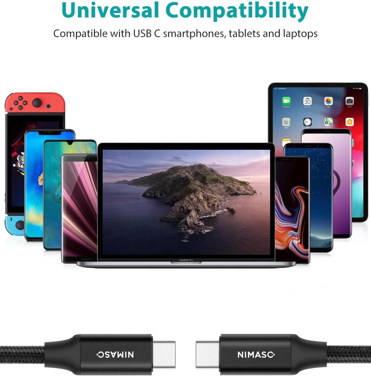 Thumbnail 6 de NIMASO USB C to USB C 3.1 Gen2 Cable 1M — 100W PD, 10Gbps, 4K Video