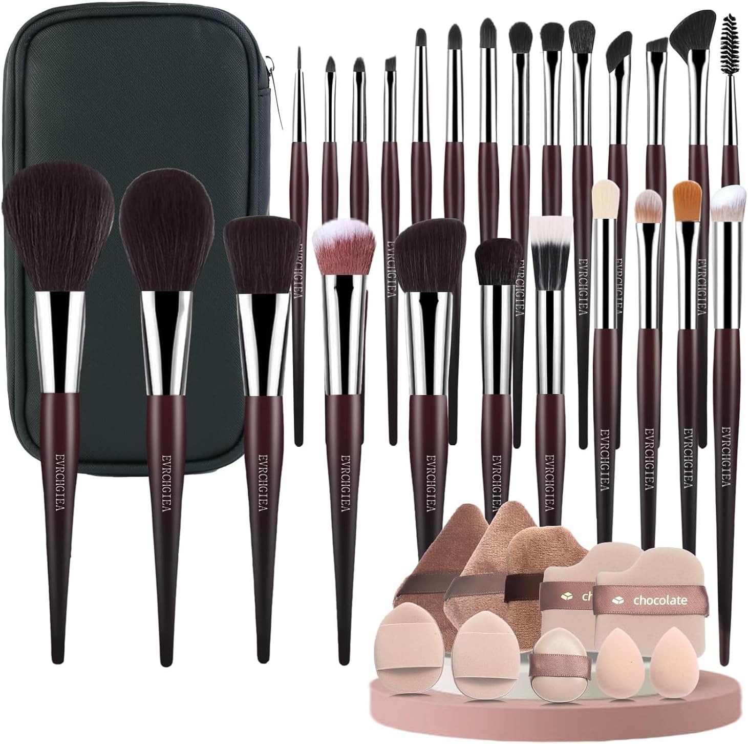 Detalle de EVRCHGIEA 35-Piece Makeup Brush Set with Sponges and Travel Case