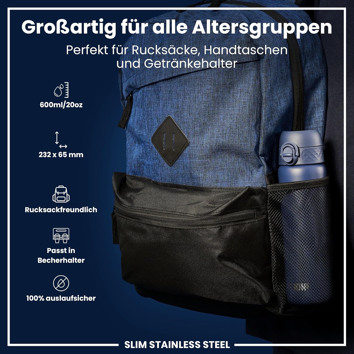 Detalle 2 de ion8 Leicht Stahl-Trinkflasche 600 ml đ„€