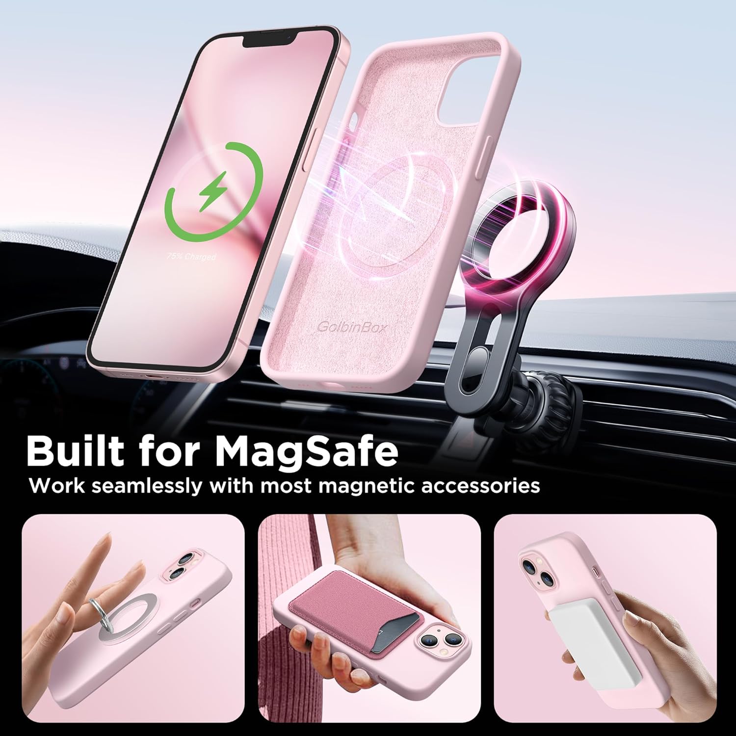 Thumbnail 3 de GolbinBox Magnetic Case for iPhone 13/14 (6.1") Chalk Pink with MagSafe