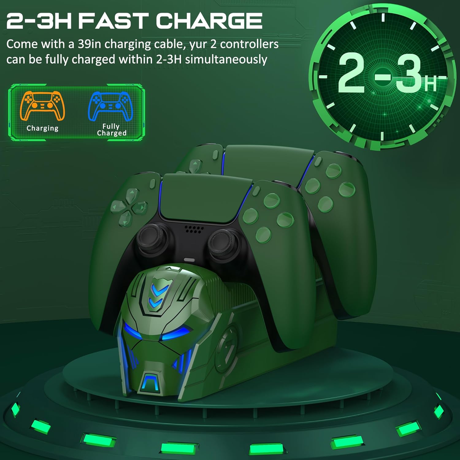 Thumbnail 1 de PS5 Controller Ladestation Zubehör mit Cooles Helm-/Masken-Design für 2-Controller-Laden (Grün)