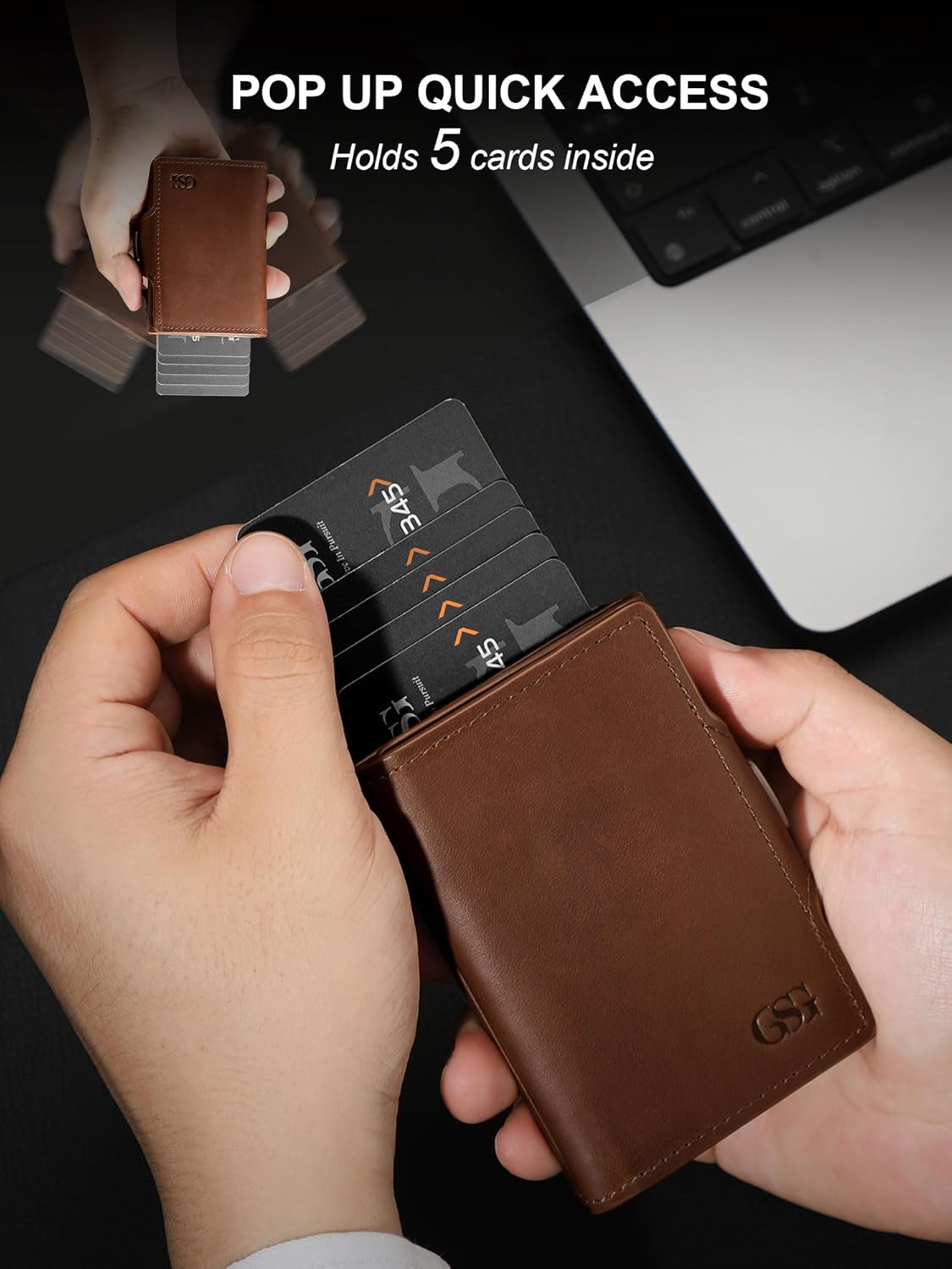 Detalle de GSG SINCE 1998 Men's Leather Wallet with RFID Blocking, Pop Up Card Holder and Coin Pocket