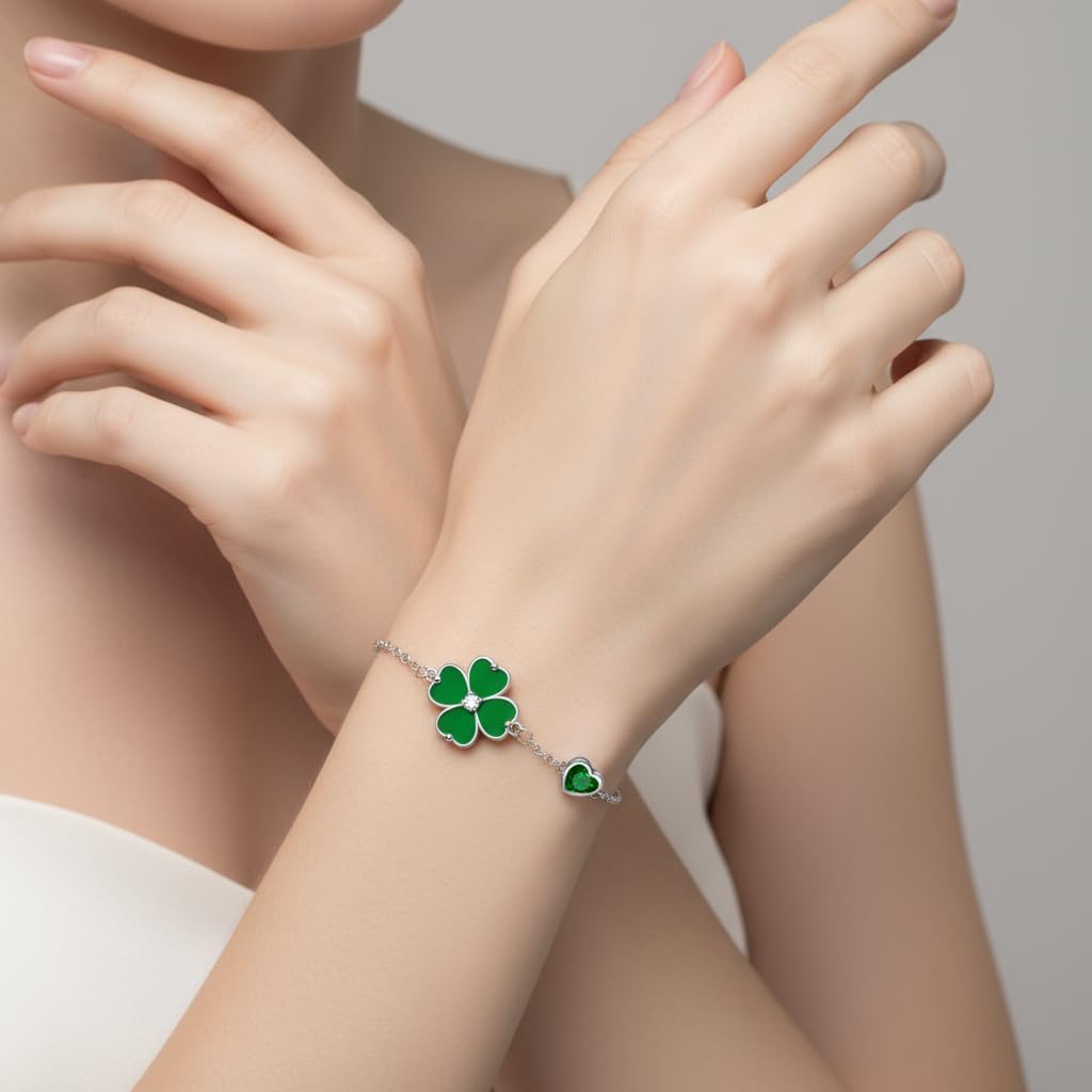 Detalle de Yinsen Kleeblatt-Armband für Damen aus 925 Sterling Silber – glücksbringer Armkette mit Geschenkbox