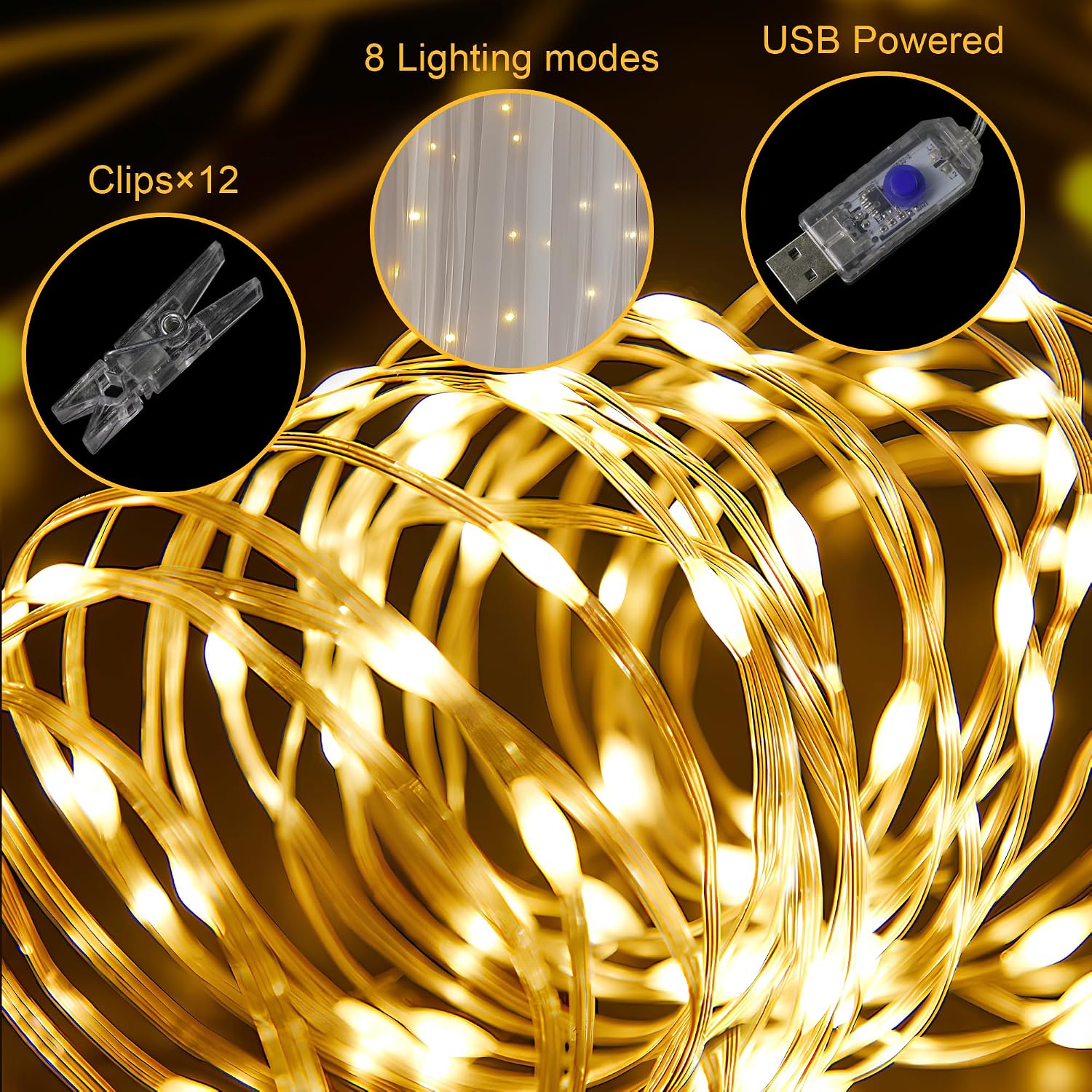 Detalle de Fomcet Tulle Backdrop Curtains with Lights – 2 Panels, 10ft String Lights, 5x8 ft Each