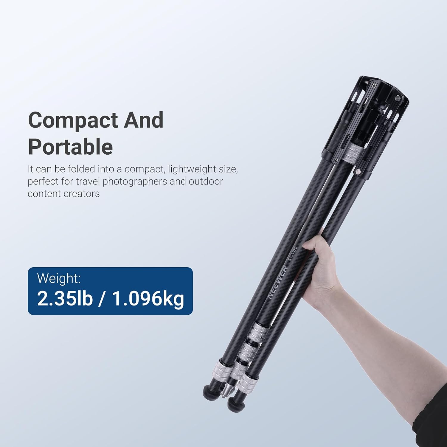 Thumbnail 6 de NEEWER ST260C Carbon Fibre Tripod Stand with Reversible Legs (35"–102", 3 kg Load)