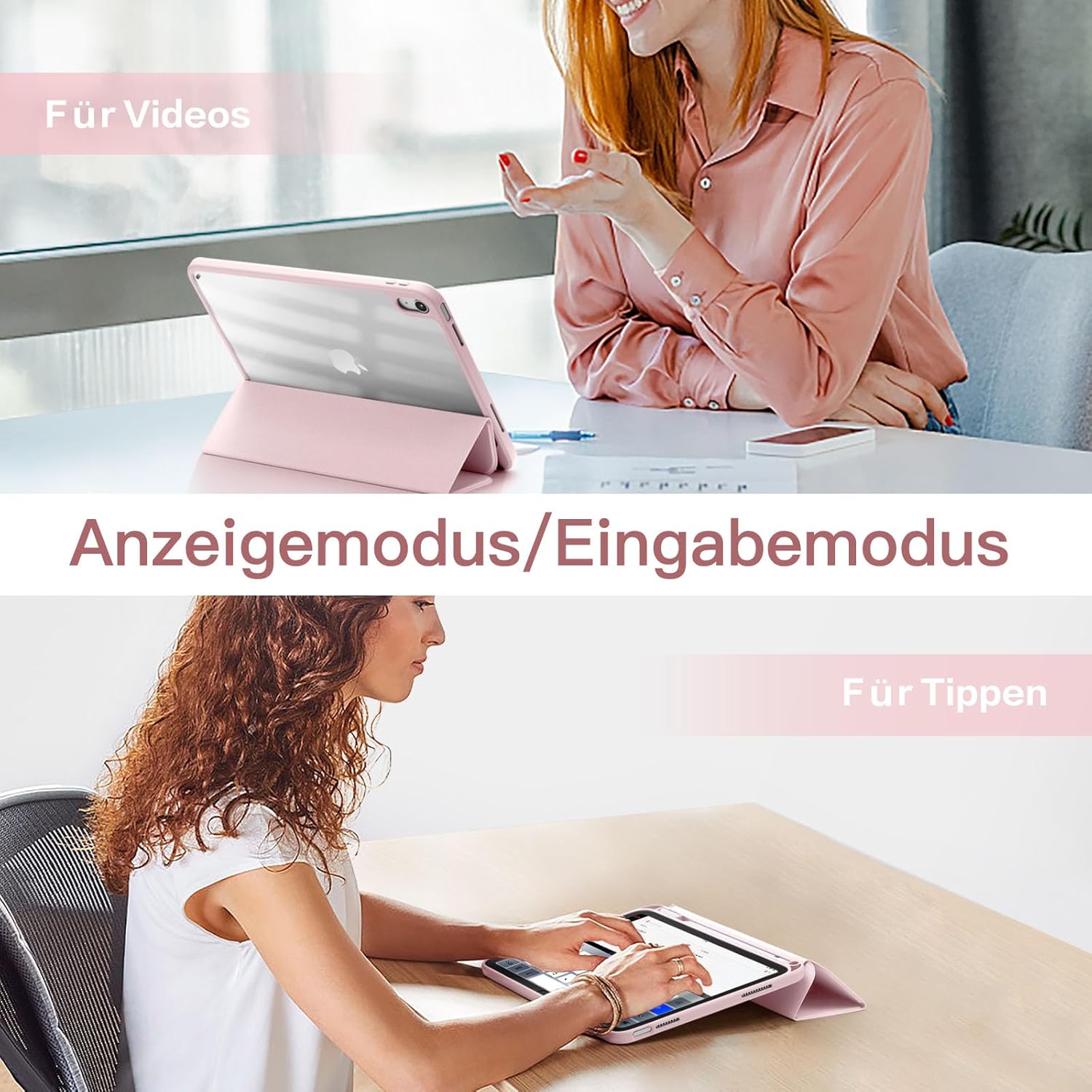 Detalle de Vobafe Hülle für iPad 11. Generation (A16) und iPad 10. Generation (11/10,9 Zoll) – mit Stifthalter, transparent, hellrosa