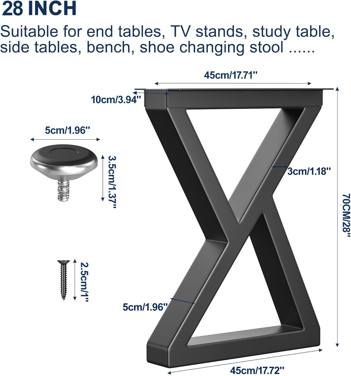 Detalle 2 de Likapop 28in Z-Type Metal Table Legs (Pair) with Adjustable Non-Slip Feet