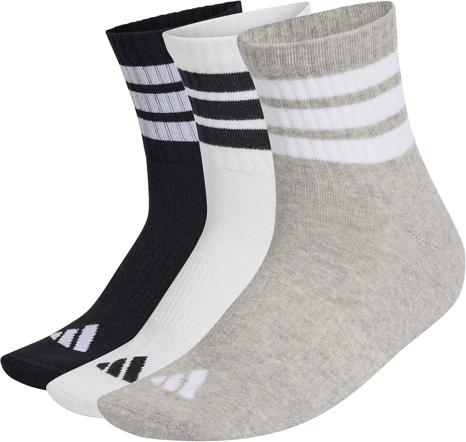 Detalle de adidas Unisex 3 Stripes Cushioned Sportswear Mid Cut Socks – 3er-Pack