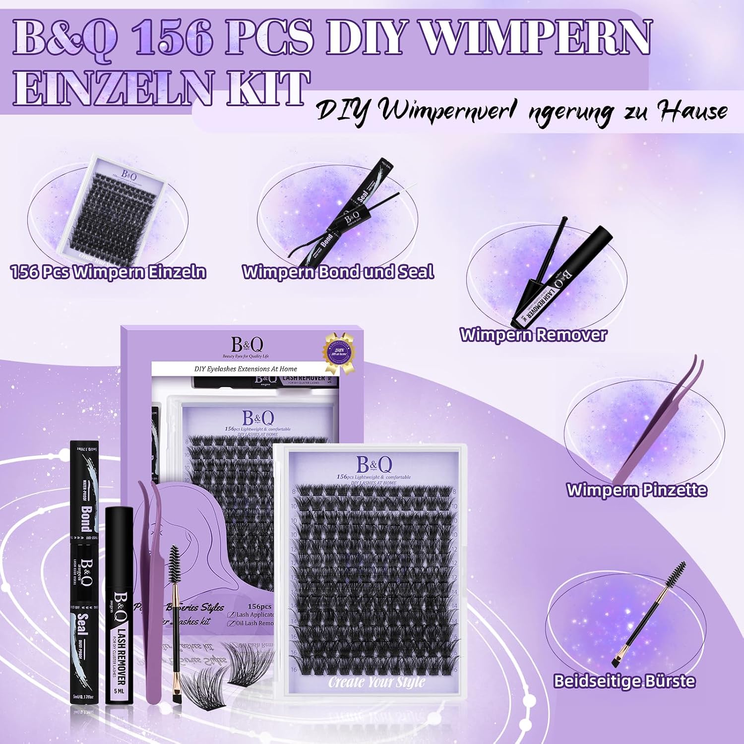 Detalle 2 de B&Q Lash Extension Set B02 Wimpern 156 Stück