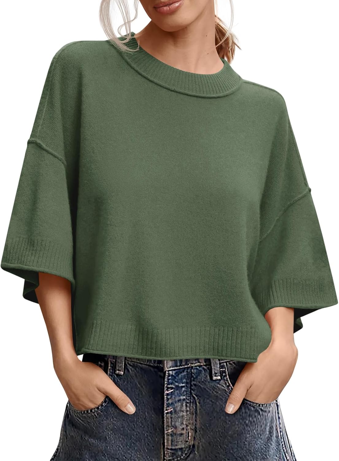 Detalle de Saodimallsu Women's Cropped Short-Sleeve Sweater