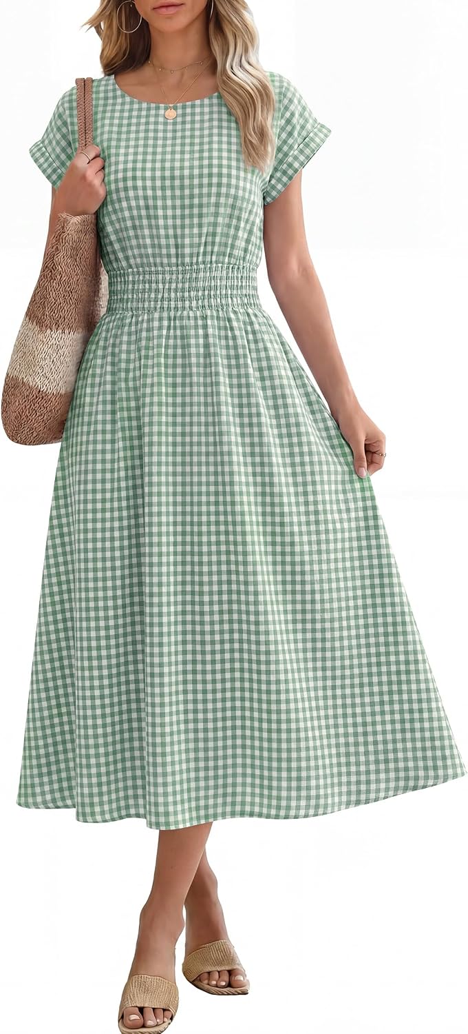 Thumbnail 6 de ANRABESS Womens Summer Midi Dress: Striped Knit Midi with Pockets and Elastic Waist