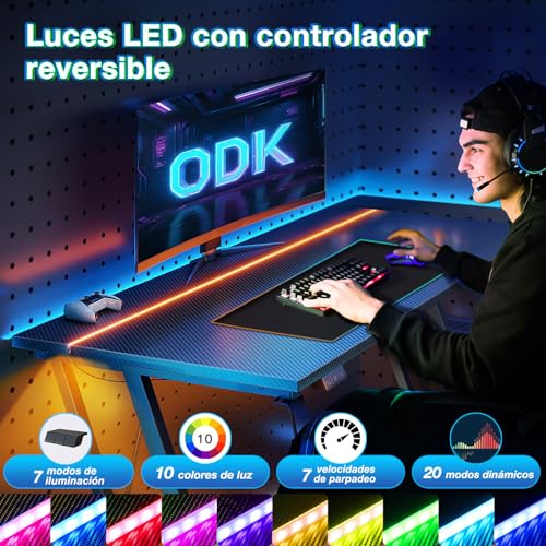 Detalle 2 de ODK Mesa Gaming 80×50 cm con luces LED