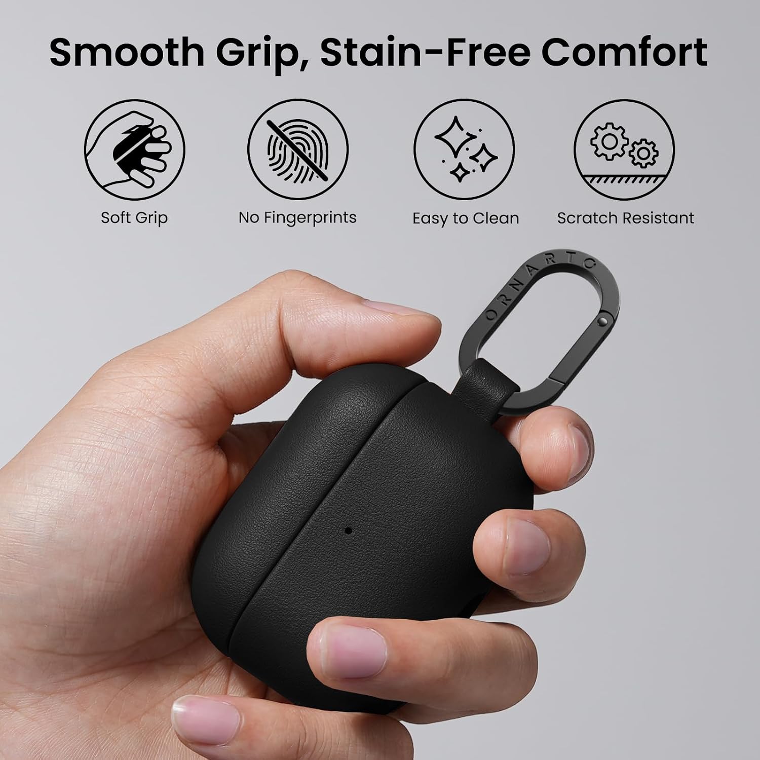 Detalle de ORNARTO Leather Case for AirPods Pro 3 (2025) with Carabiner – Black