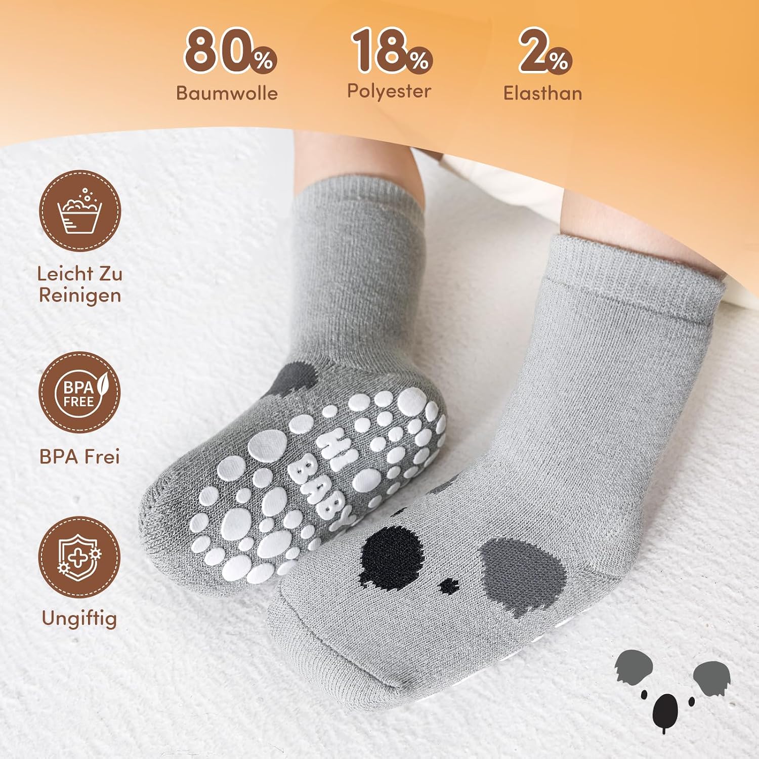 Thumbnail 3 de SockWaddles Stoppersocken Kinder & Baby – 5 Paar ABS Antirutschsocken aus Baumwolle (Jungen & Mädchen Crew)