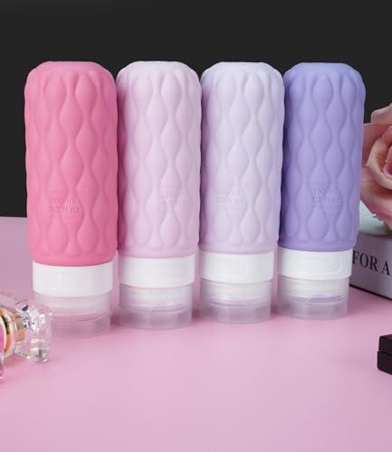 Detalle de Lericttor 100ml Silicone Travel Bottle Set (4 Pack) with Clear Toiletry Bag