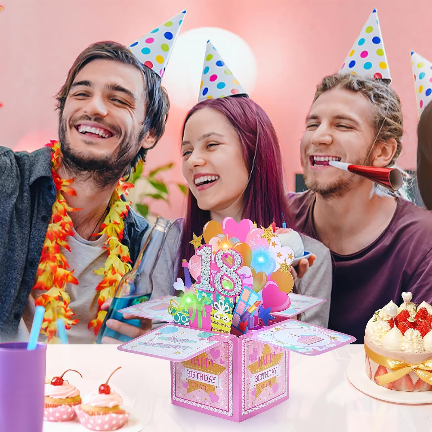 Thumbnail 6 de Joyoldelf Biglietto Auguri Compleanno 18 Anni - 3D Musicale e Luce, Regalo Donna • Pop Up con Candeline LED
