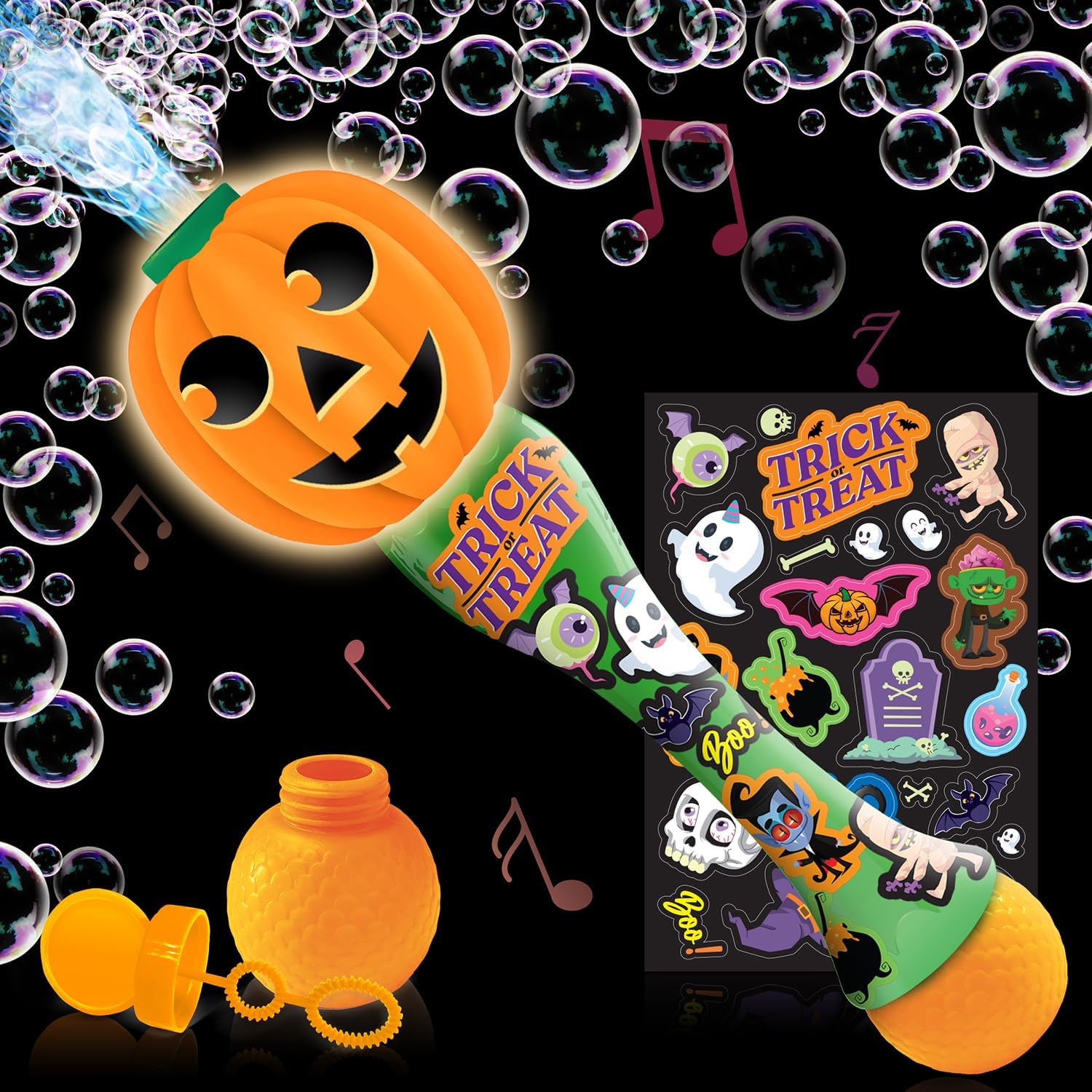 Detalle de ArtCreativity Halloween Pumpkin Bubble Wand for Kids with LED Lights & Music