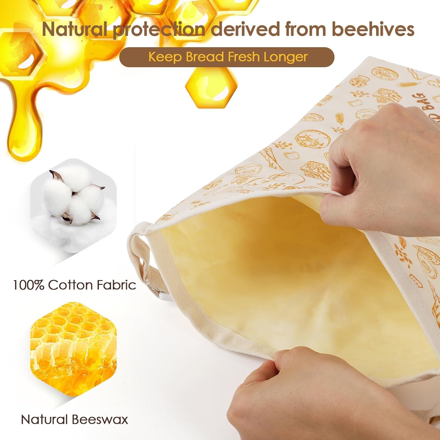 Thumbnail 5 de 2 Stück Bienenwachs-Brotbeutel 43×33 cm 🥖