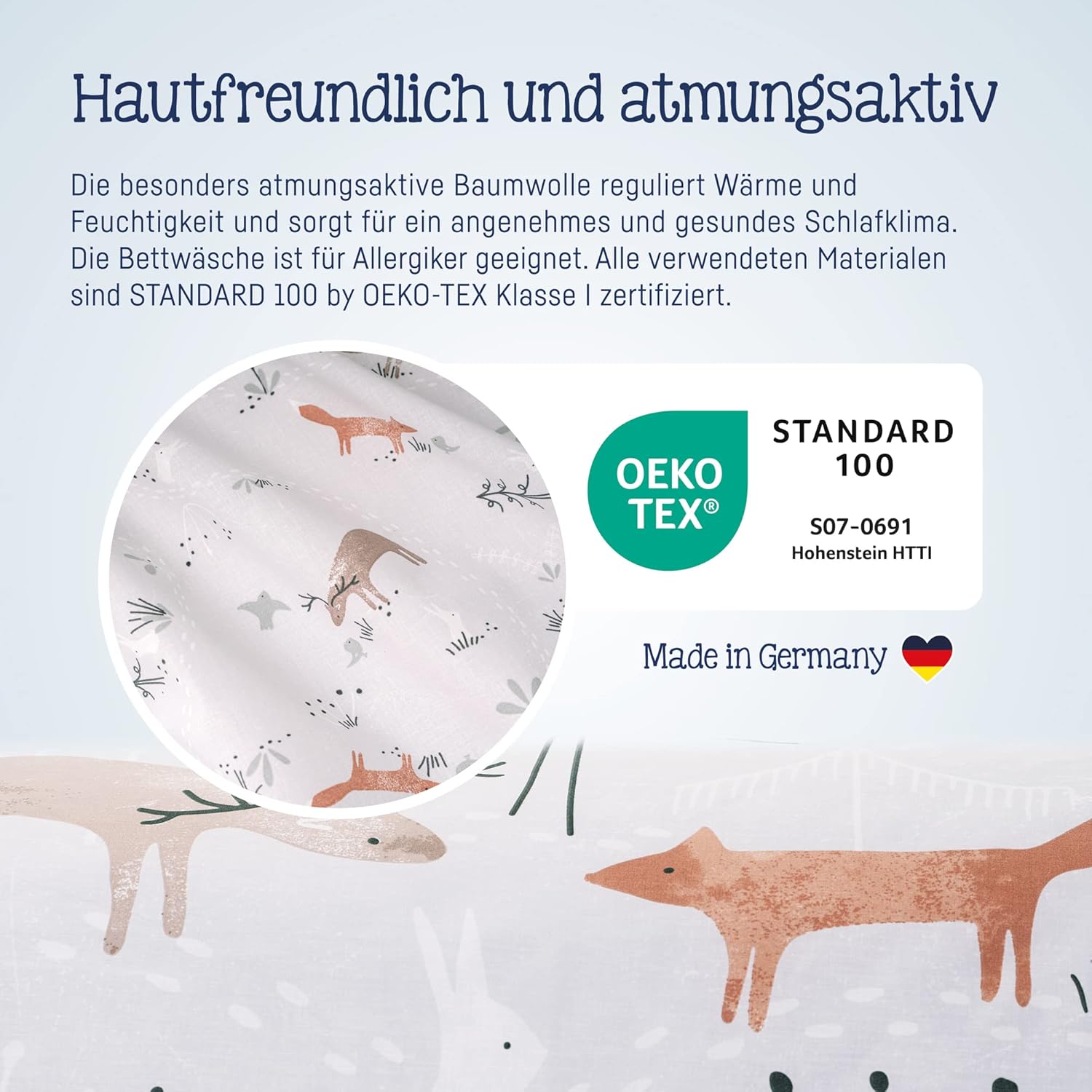 Thumbnail 3 de Julius Zöllner Kinderbettwäsche aus 100% Baumwolle (Standard 100 by OEKO-TEX), Woodlife – 100x135 + 40x60 cm