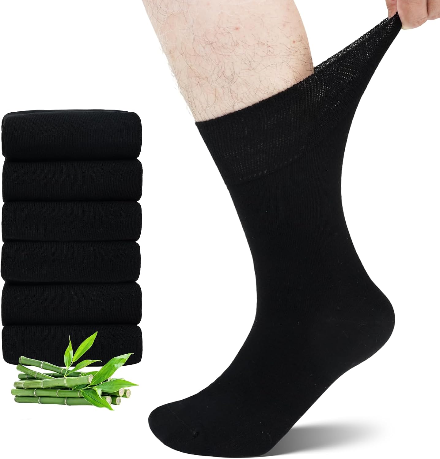 Detalle de LOFIR Diabetic Socks for Women and Men: Bamboo Soft Top Crew, Wide Loose Fitting, Non Elastic Seamless for Swollen Feet