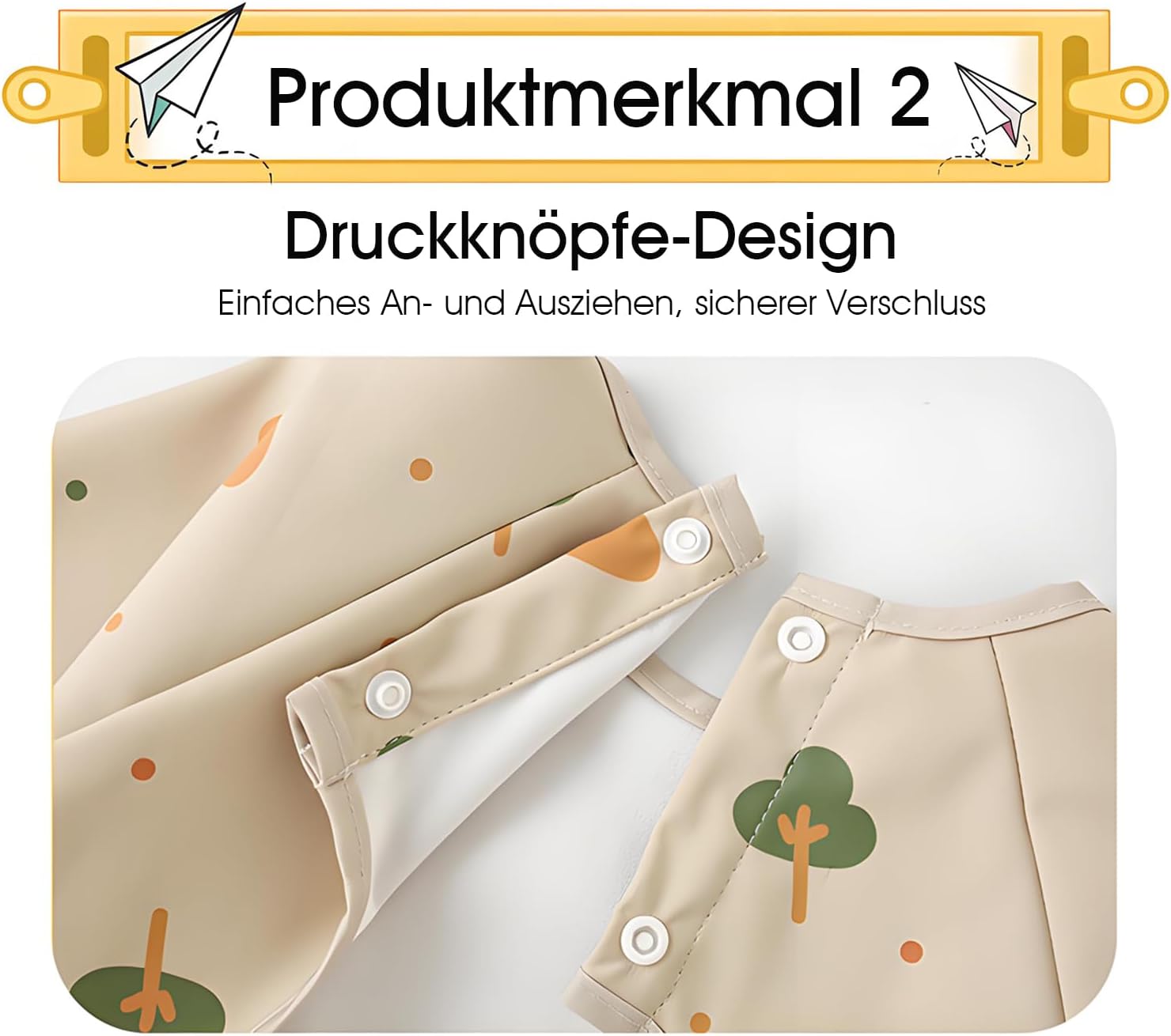 Detalle de MOJINL Baby Lätzchen mit Ärmeln – Weich, wasserdicht & waschbar, 2er-Set