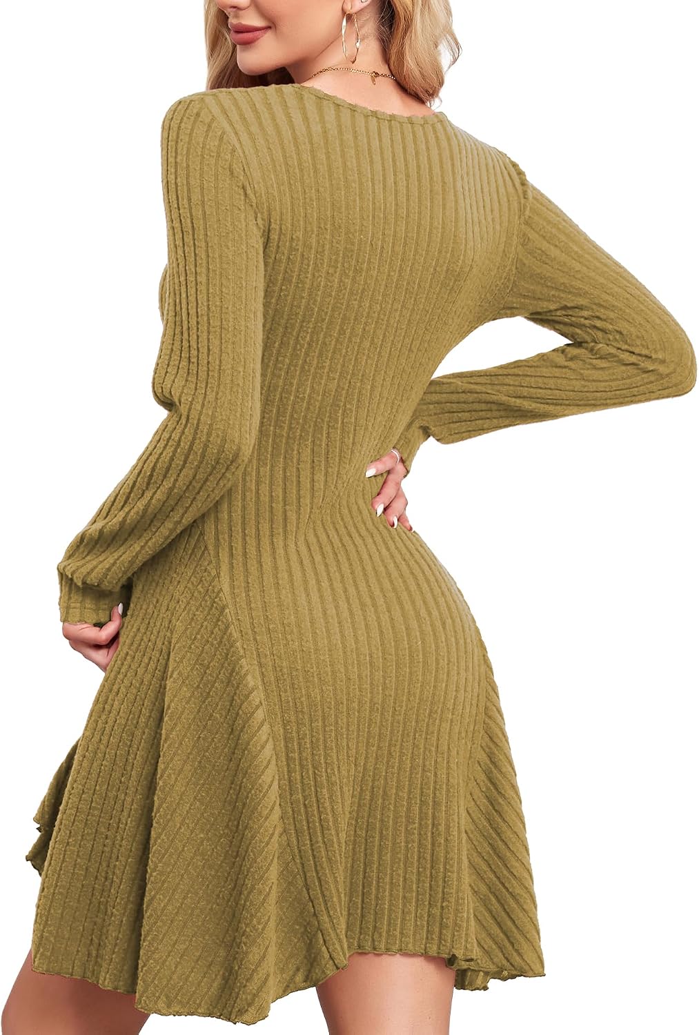 Detalle 2 de Robe pull tricotée femme SENBATU à col en V et manches longues