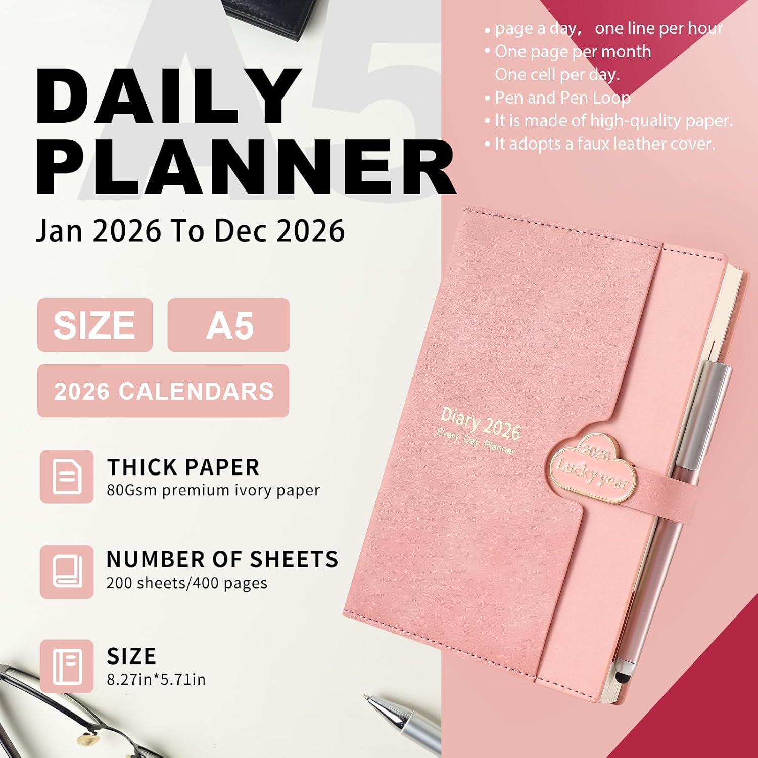 Detalle 2 de Mcdsuc A5 Daily Planner 2026, Day‑per‑Page 📒
