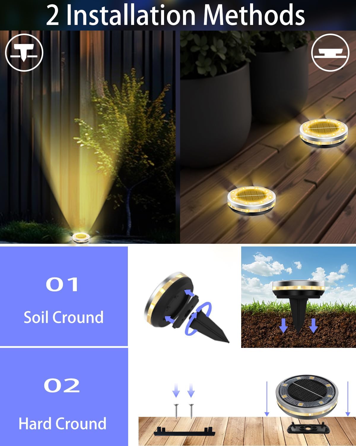 Thumbnail 6 de Bzavor 12er Set IP65 Solar-Bodenleuchten für außen – 8 obere + 4 seitliche LED-Perlen