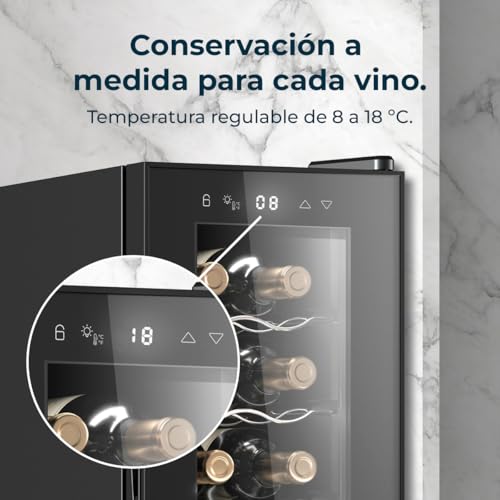Thumbnail 5 de Cecotec Vinoteca Bolero GrandSommelier 1250 CoolCrystal: bodega para 12 botellas con enfriamiento termoeléctrico y control táctil