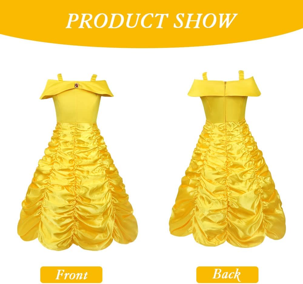 Thumbnail 3 de Vicloon Belle Costume – Costume Principessa Belle per Bambine con Corona, Bacchetta e Guanti