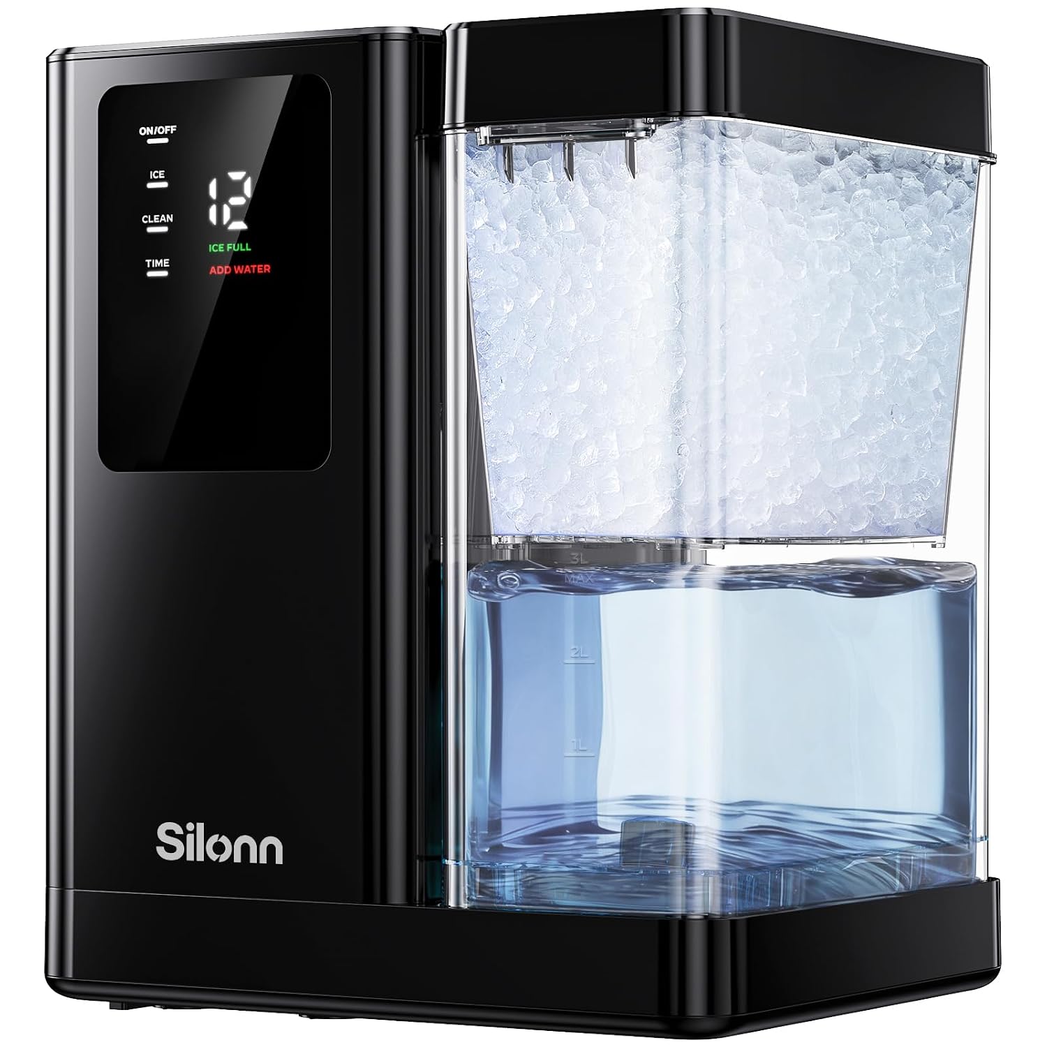 Detalle de Silonn SLIM43B-US Nugget Ice Maker with 3L Tank, Timer and Self-Cleaning