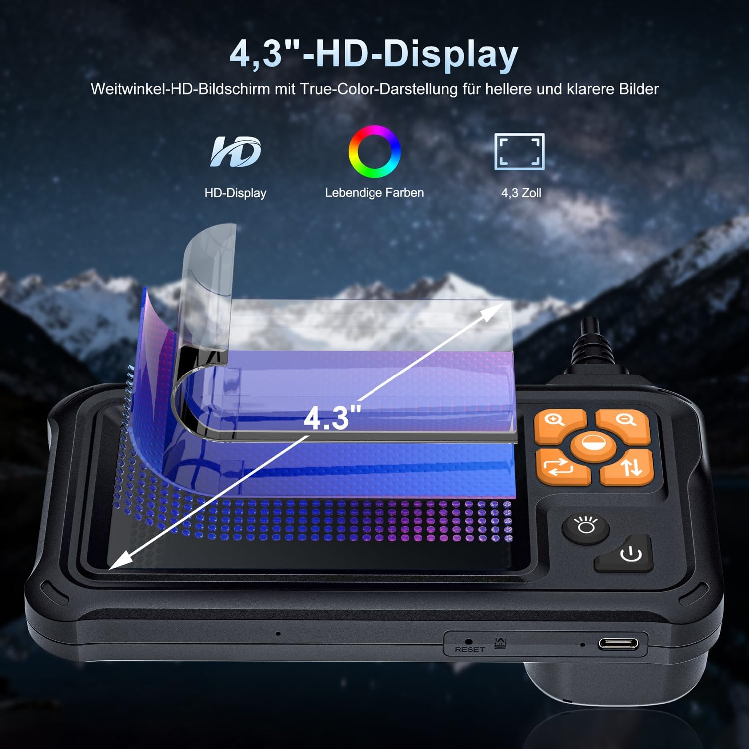 Thumbnail 1 de SKYBASIC Industrie-Endoskop – 4,3-Zoll Display, 1080P HD, IP67, 20 m Kabel