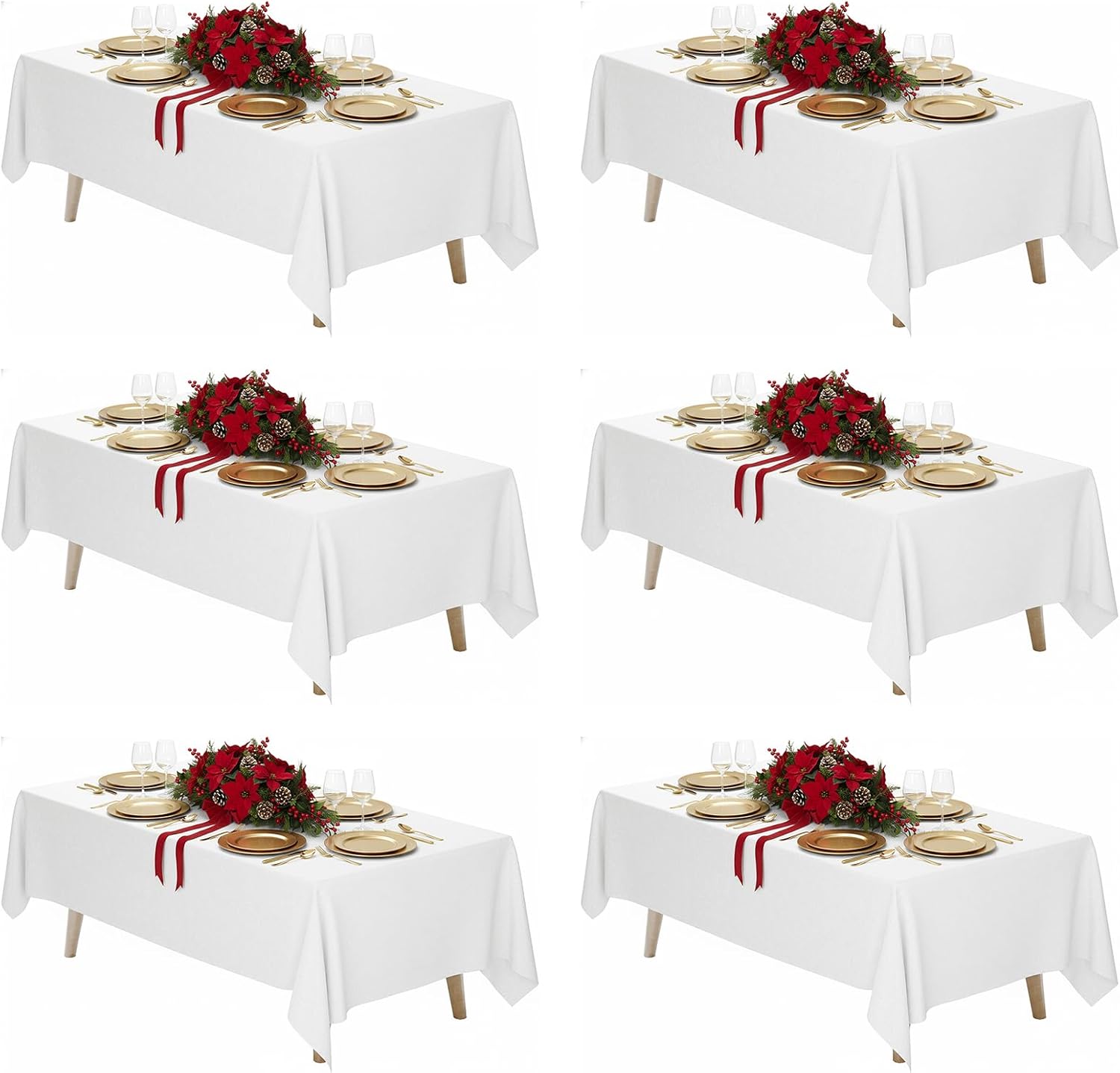 Detalle de Fixwal 6 Pack White Rectangle Table Cloths (70 x 120 Inches) for Dining Tables