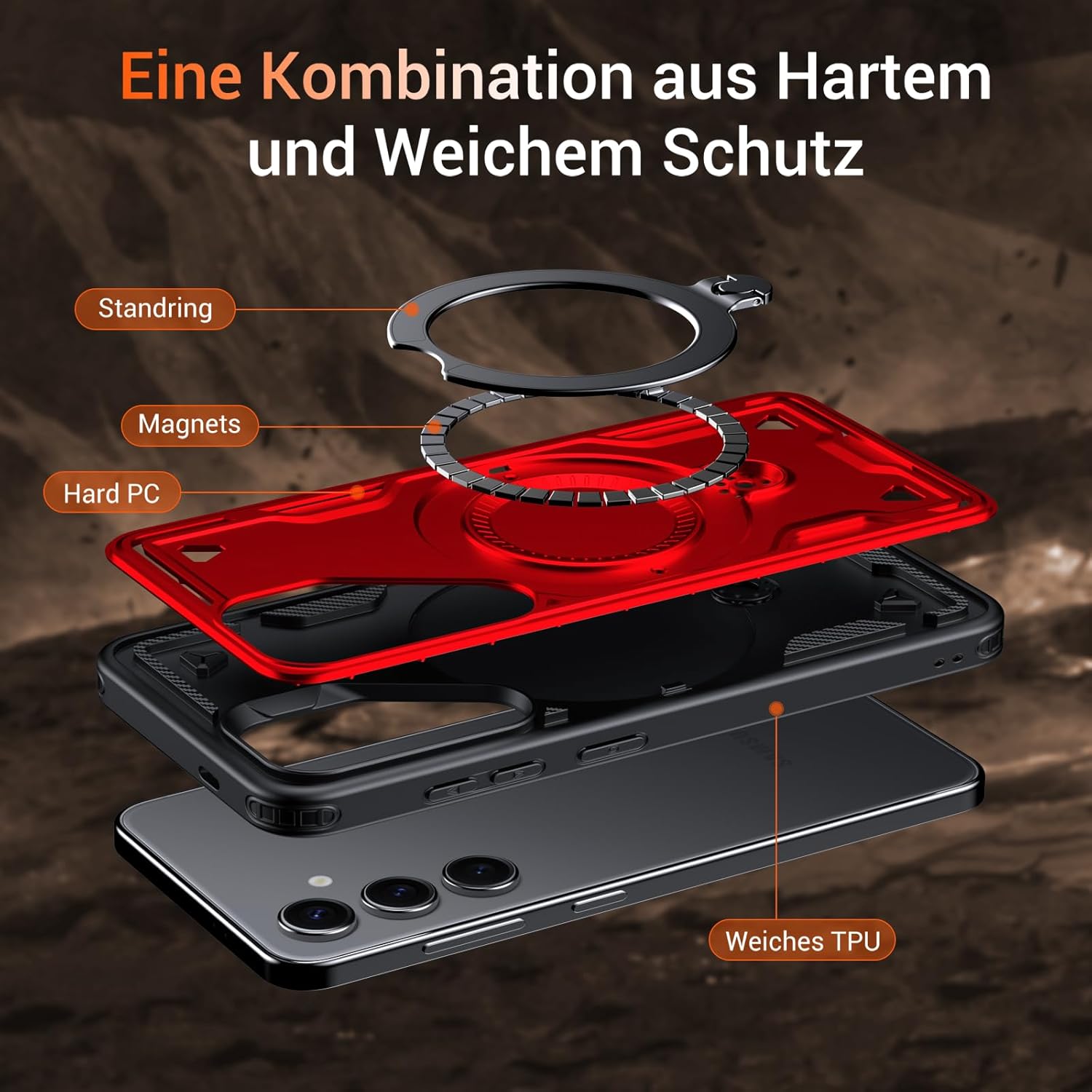 Thumbnail 3 de WYUIC Hülle für Samsung Galaxy S24 5G – Rundum-Schutz mit 360° Ringhalter, Militärstandard, mehrschichtiger Stoß- und Kratzschutz