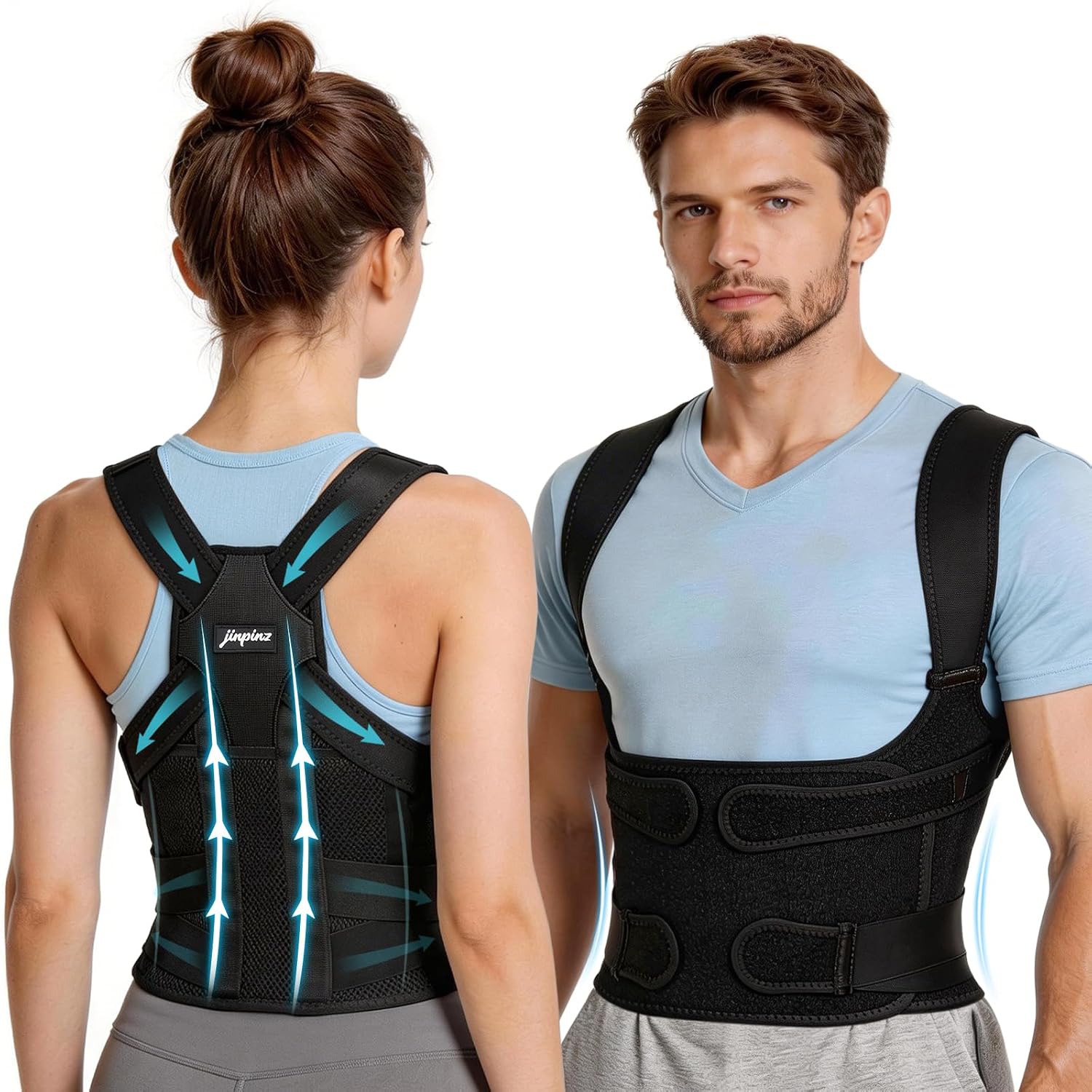 jinpinz Fascia Posturale Spalle Schiena Uomo | Busto Correttore Posturale con Fascia Lombare e Struttura in Fibra di Carbonio