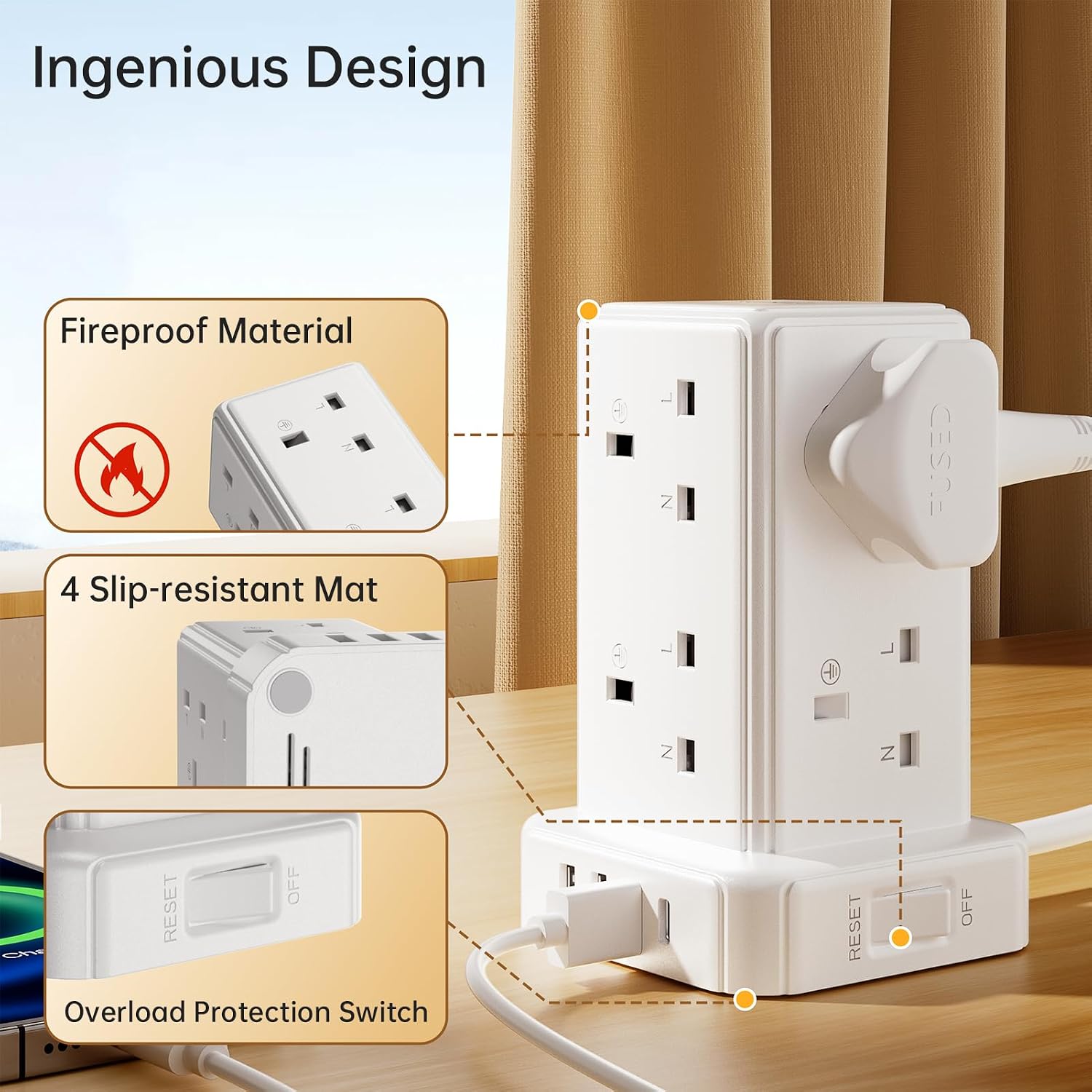 Thumbnail 4 de Tower Extension Lead 8‑Way with 4 USB 3250W