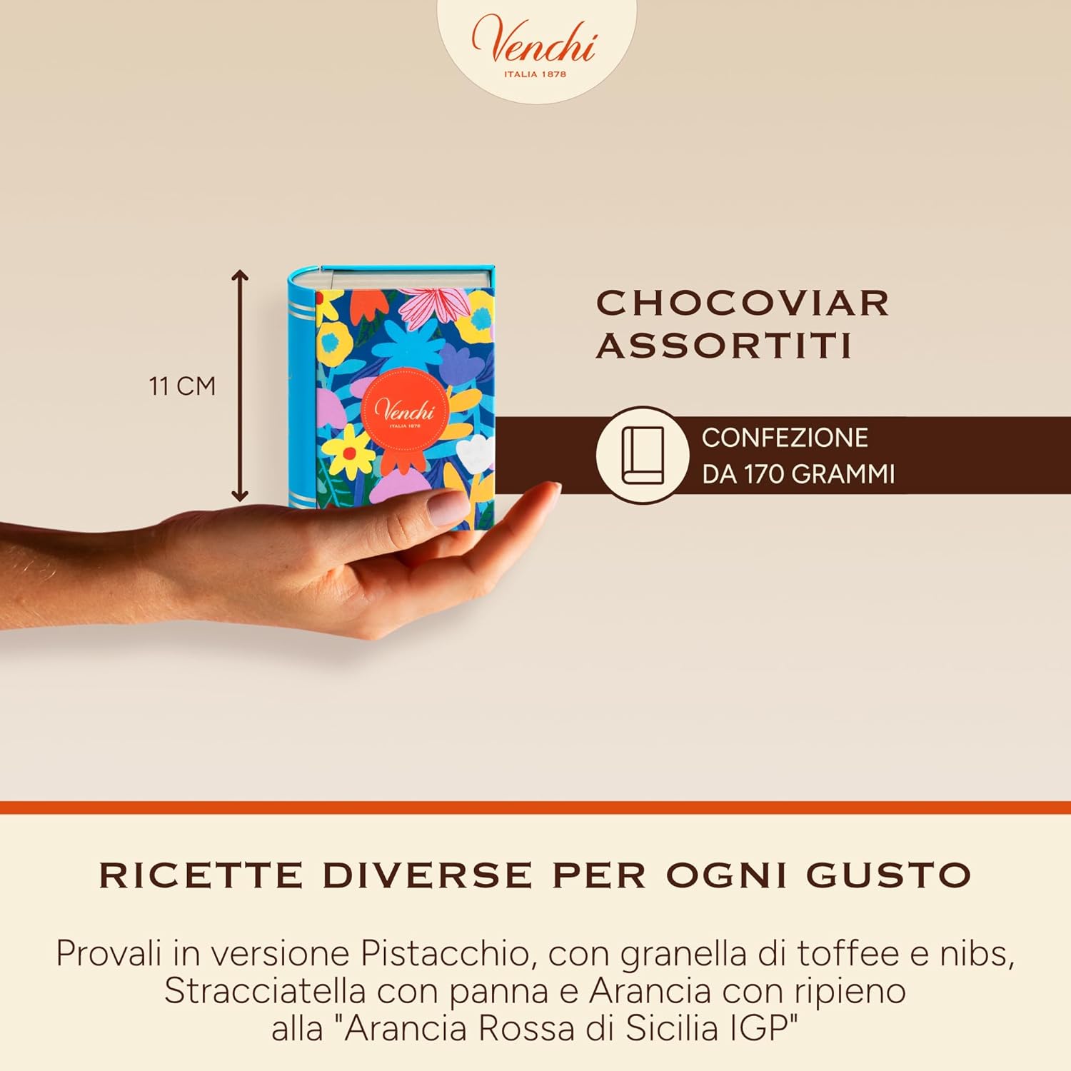 Detalle de Venchi Mini Libro di Latta 117 g – 6 Cioccolatini Chocoviar assortiti, Collezione Primavera, senza glutine, idea regalo Festa della Mamma
