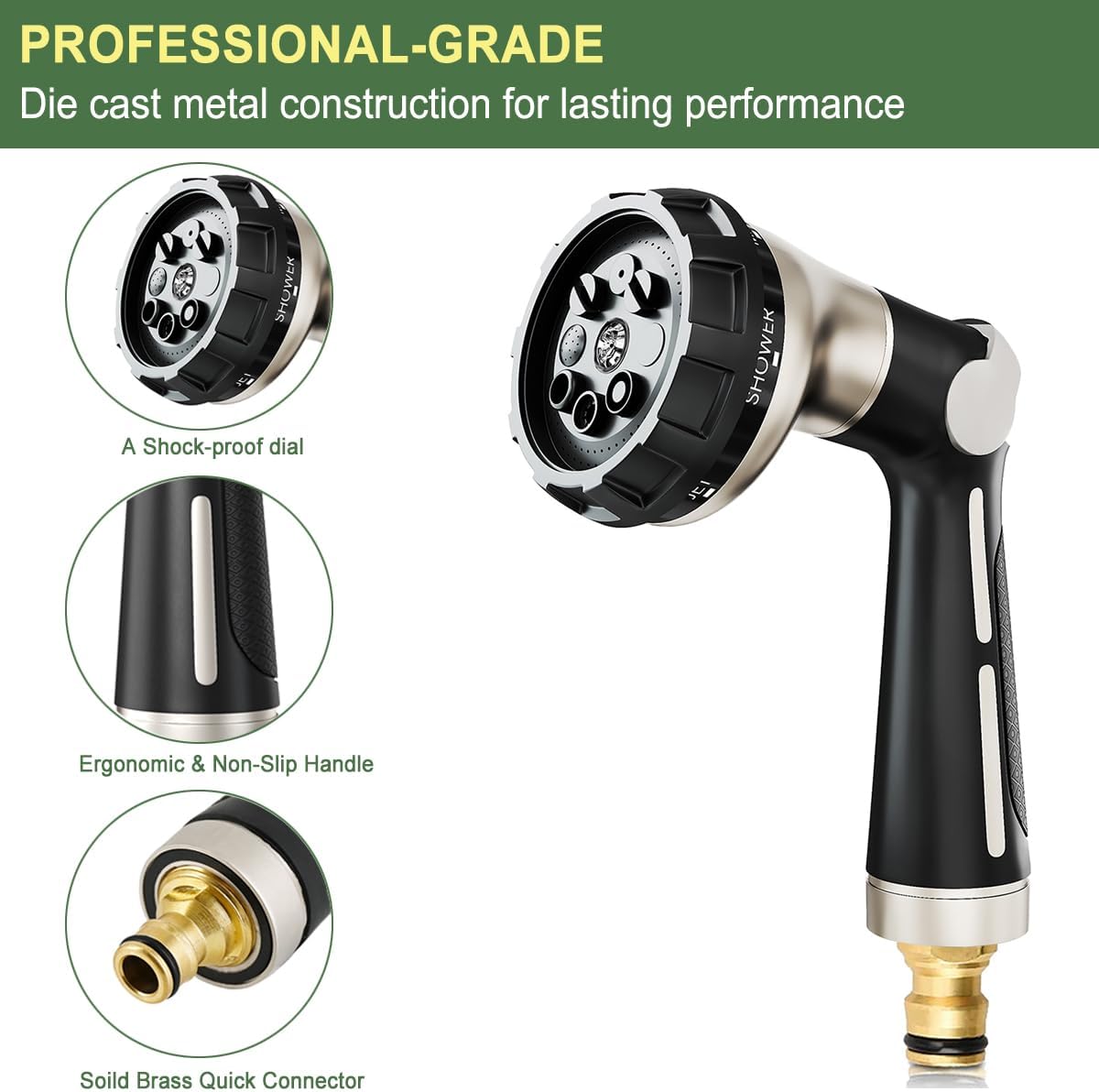 Thumbnail 1 de FANHAO heavy-duty garden hose spray gun with 8 spray patterns and thumb control dial
