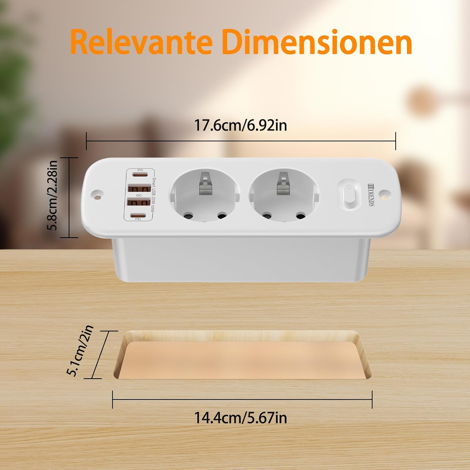 Detalle 2 de HITRENDS 2 Prises+2C-Blanc inschuifbaar stopcontact met 4 USB-poorten