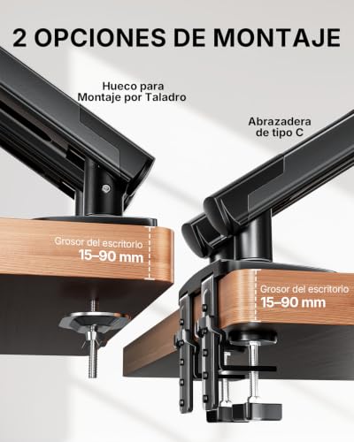 Thumbnail 6 de HUANUO FlowLift Pro: Soporte monitor doble 13–32" con Brazo MechaSpring y montaje VESA sin herramientas