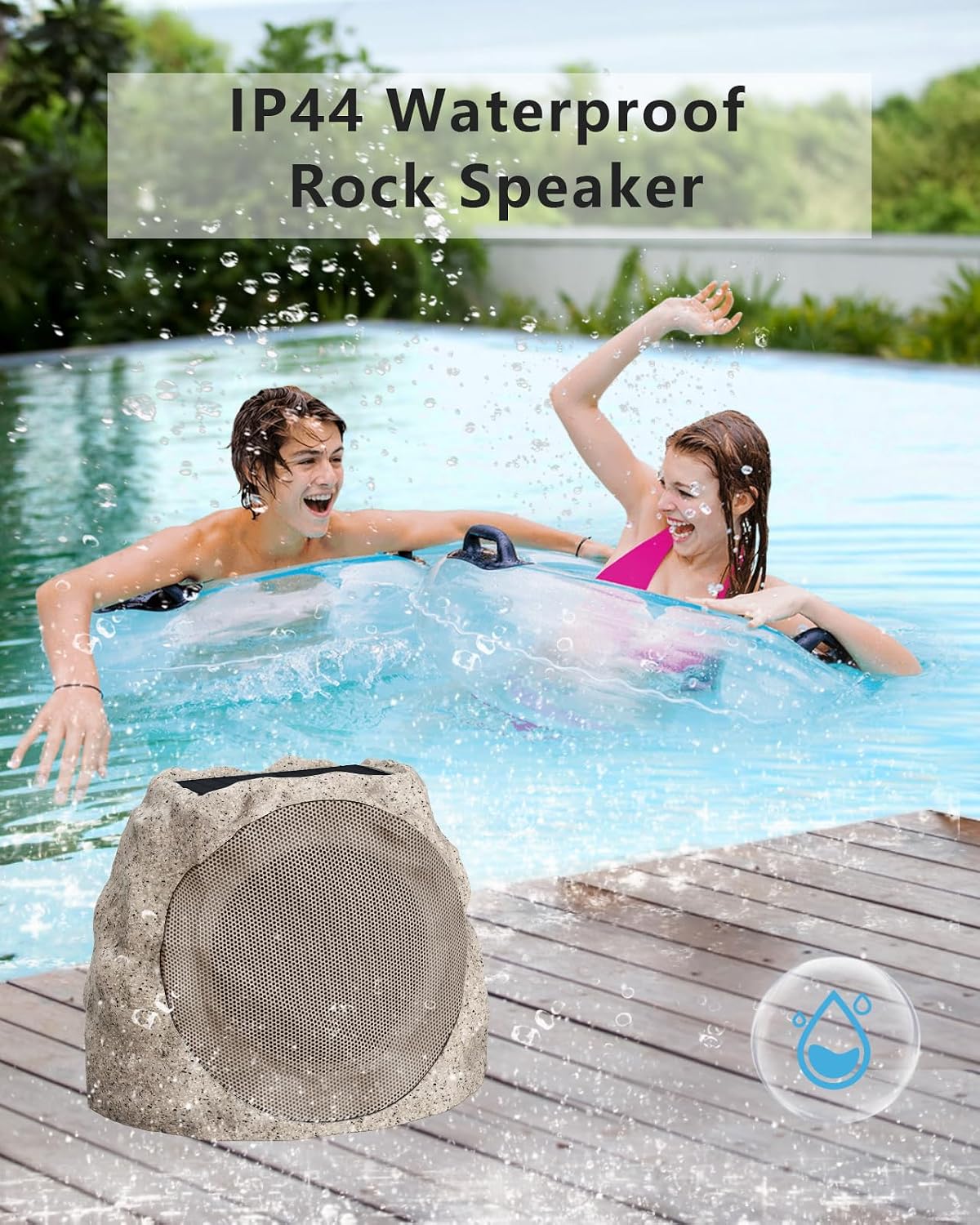 Detalle de JMJEAN Outdoor Bluetooth Speakers (2 Pack) — Solar-Powered, Waterproof Rock Speakers for Patio & Backyard