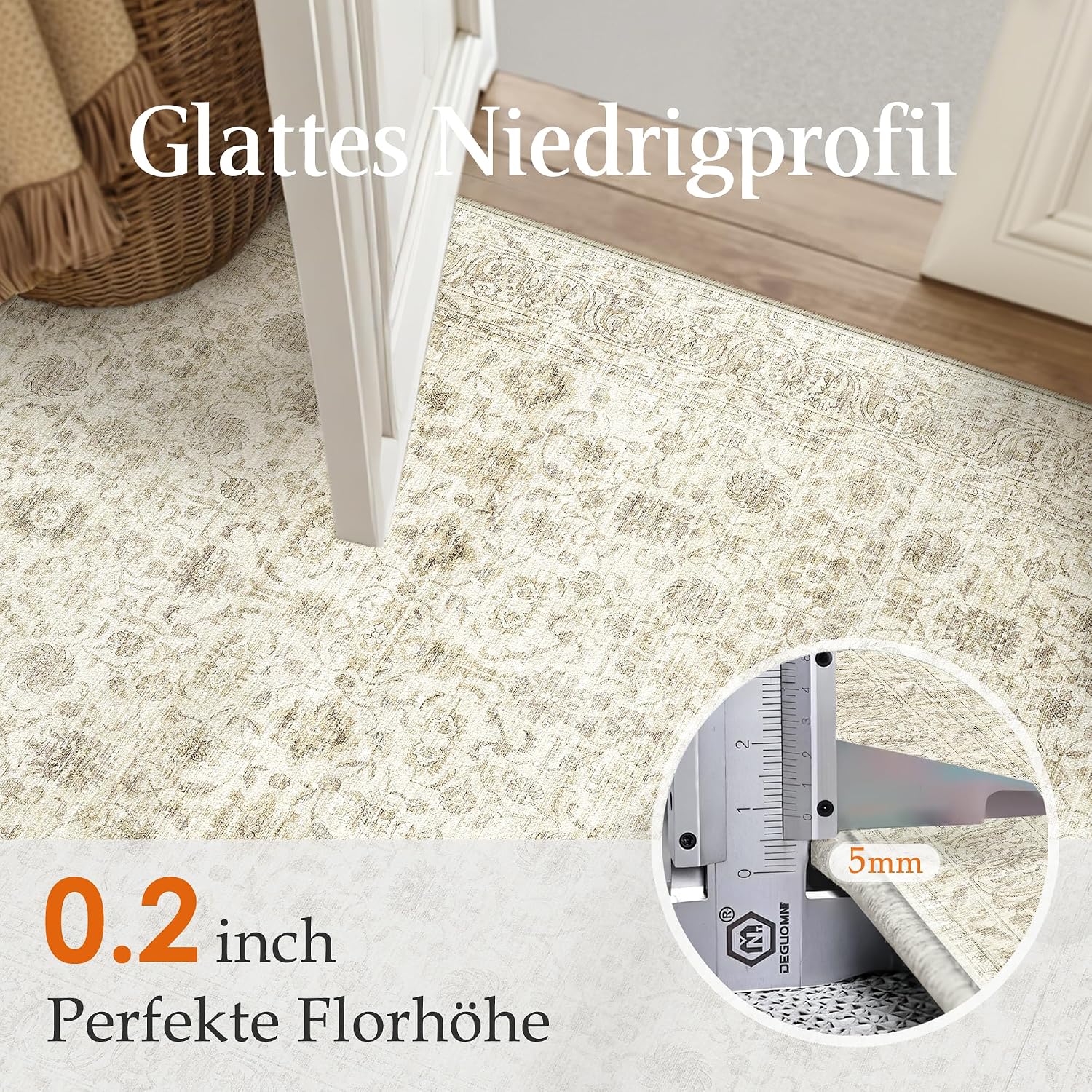 Detalle 1 de PureCozy Vintage Hallway Runner Rug 60 x 240 cm, Beige Low-Pile Polyester