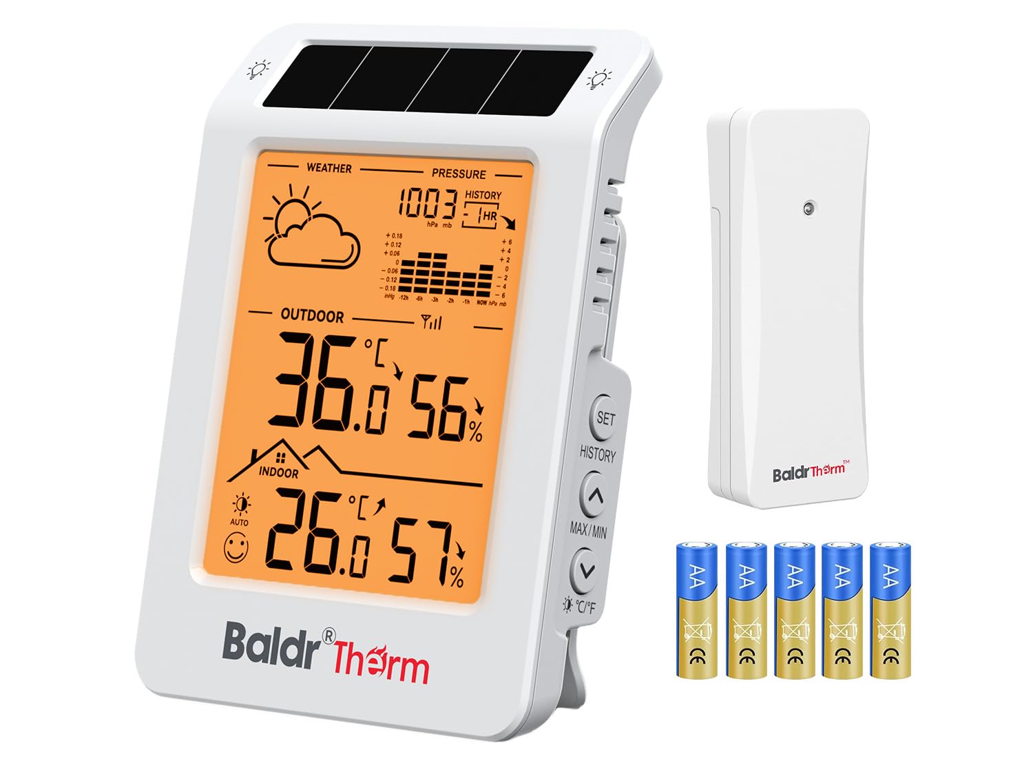 Detalle de BaldrTherm Wireless Weather Station with Dual-Zone Monitoring and Auto Backlight