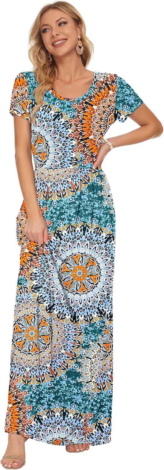 Thumbnail 2 de AUSELILY Damen Kurzarm Sommer Casual Long Maxi Kleid mit Taschen – Polyester/Spandex